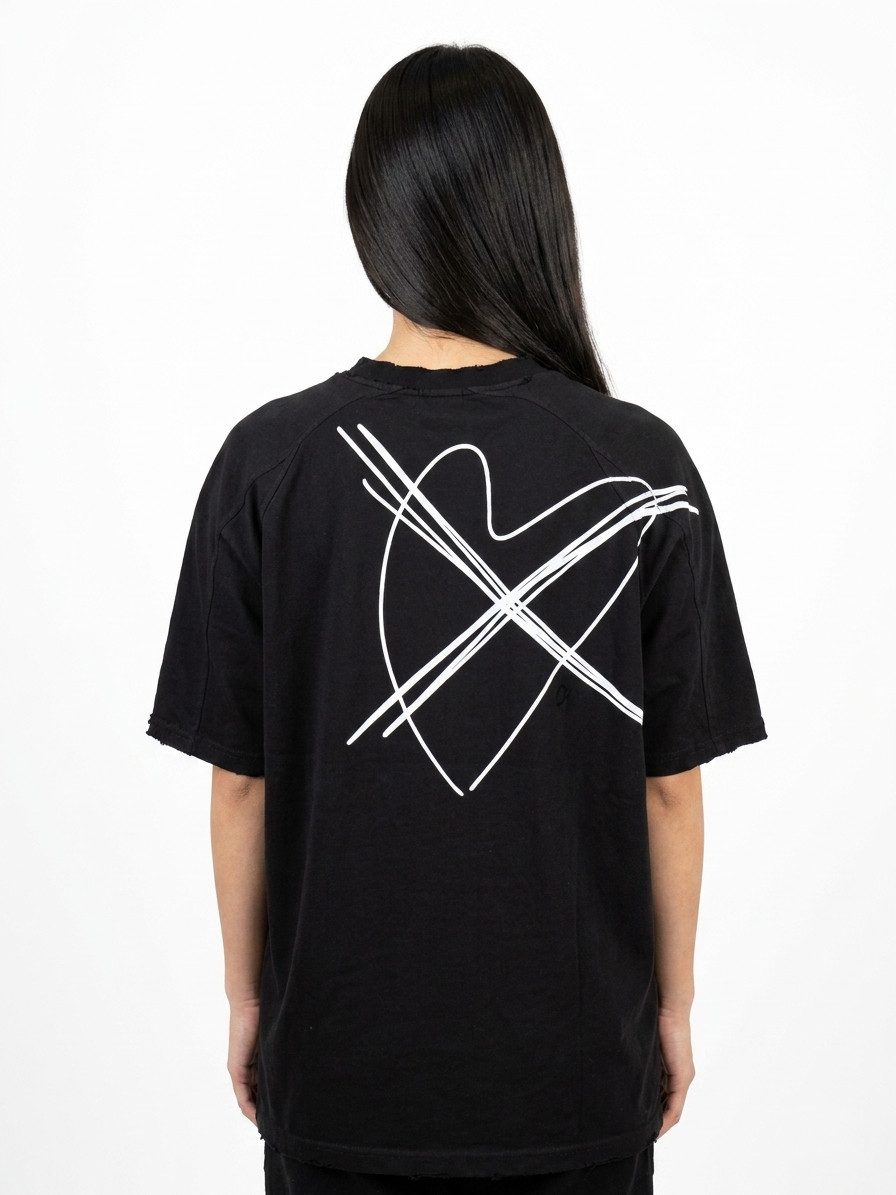 ENVYME T-Shirt Oversize T-Shirt „Heart" Herz-Print, Vintage Destroyed-Look