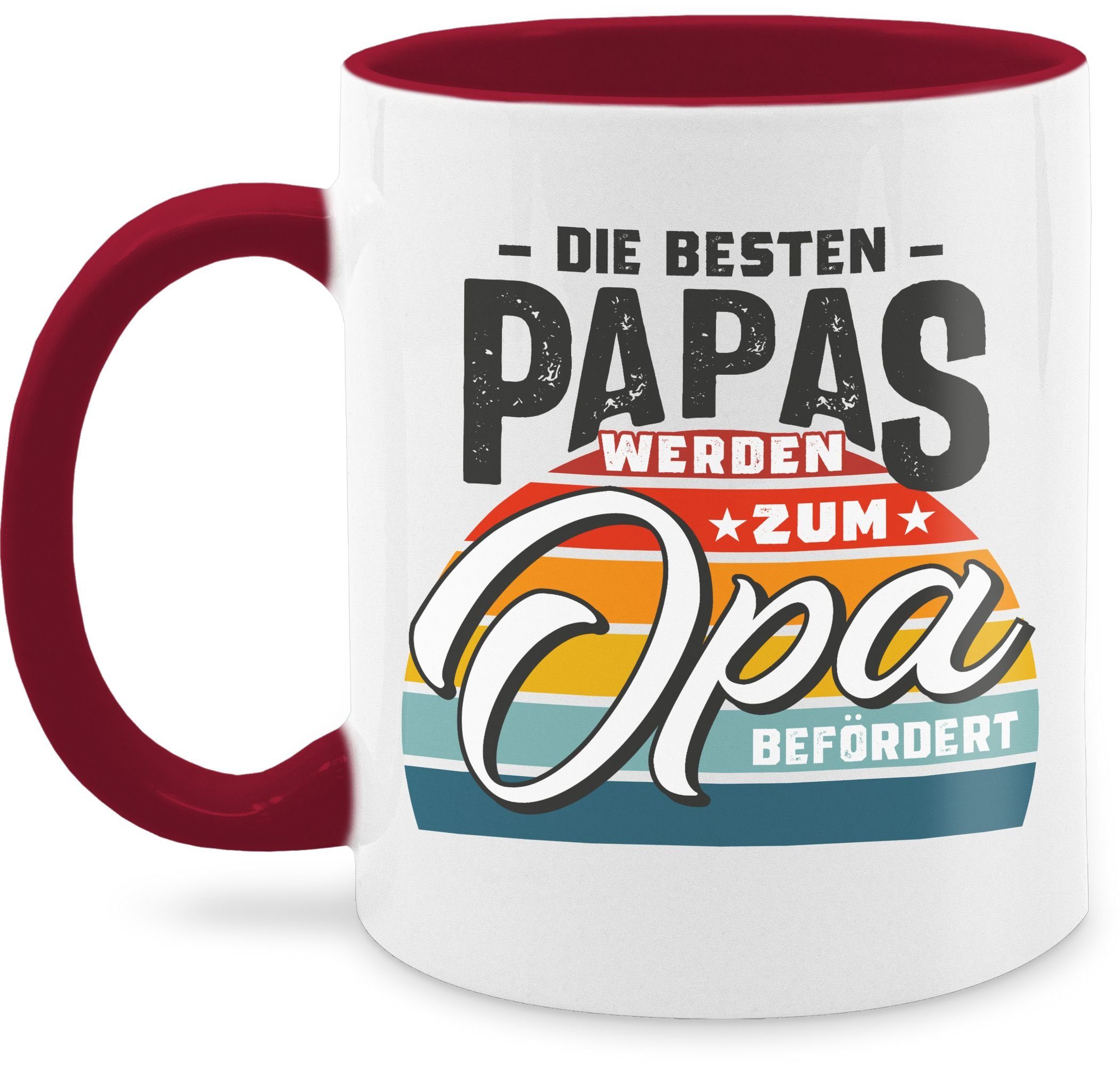 Shirtracer Tasse Die besten Papas werden zum Opa befördert Retro Grau, Keramik, Opa Großvater 3 Bordeauxrot | Teetassen