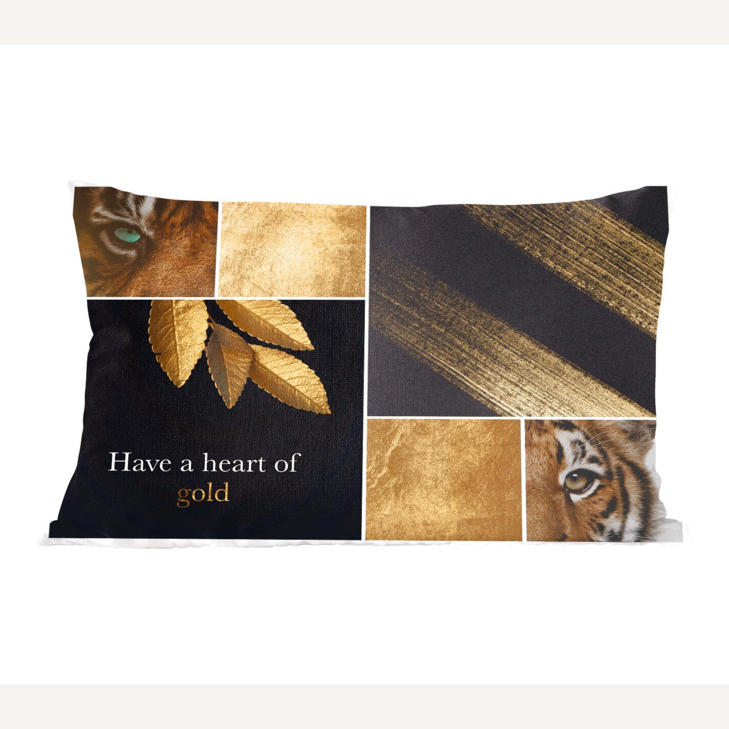 MuchoWow Dekokissen Collage - Tiger - Blattgold, Wohzimmer Dekoration, Zierkissen, Dekokissen mit Füllung, Schlafzimmer