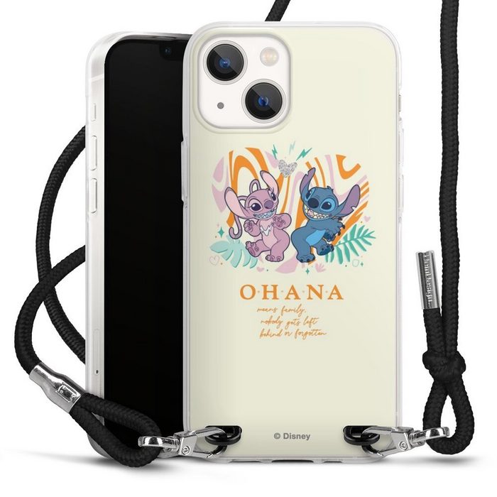 DeinDesign Handyhülle Lilo & Stitch Offizielles Lizenzprodukt Disney Stitch and Angel Apple iPhone 13 Mini Handykette Hülle mit Band Case zum Umhängen AV10576