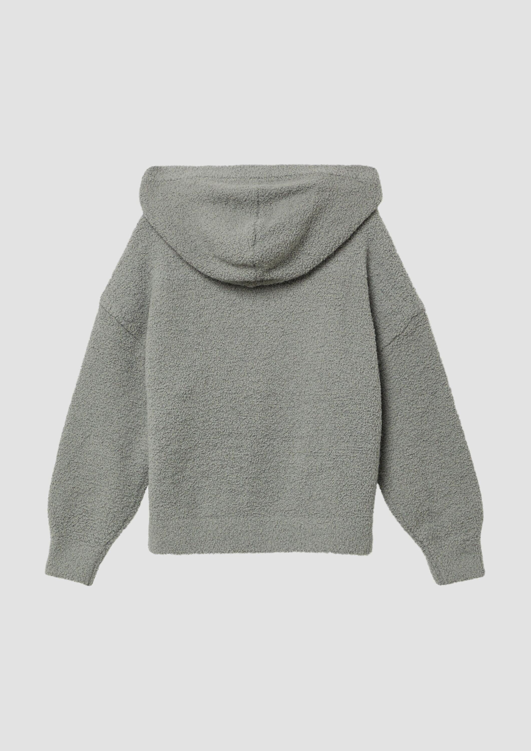s.Oliver Longpullover Strickpullover Strickpullover aus Teddy-Plüsch mit Kapuze und Front-Applikation