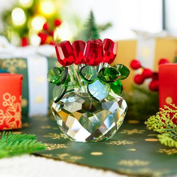 HIBNOPN Dekofigur Deko-Blumenstrauß aus Kristallglas rote Rosen mit Geschenkbox