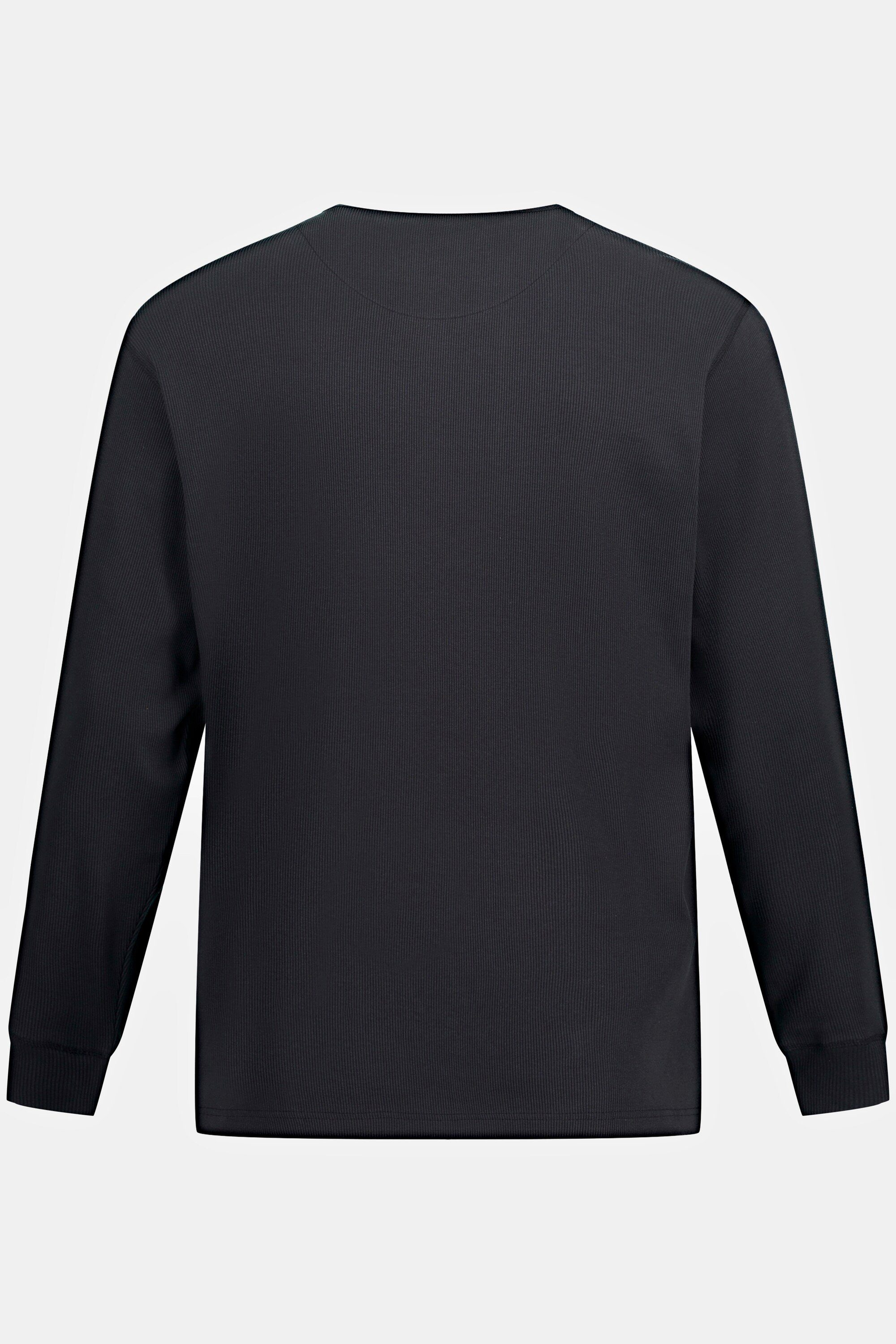 JP1880 T-Shirt Henley Langarm Knopfleiste schwarz Rundhals Rippjersey