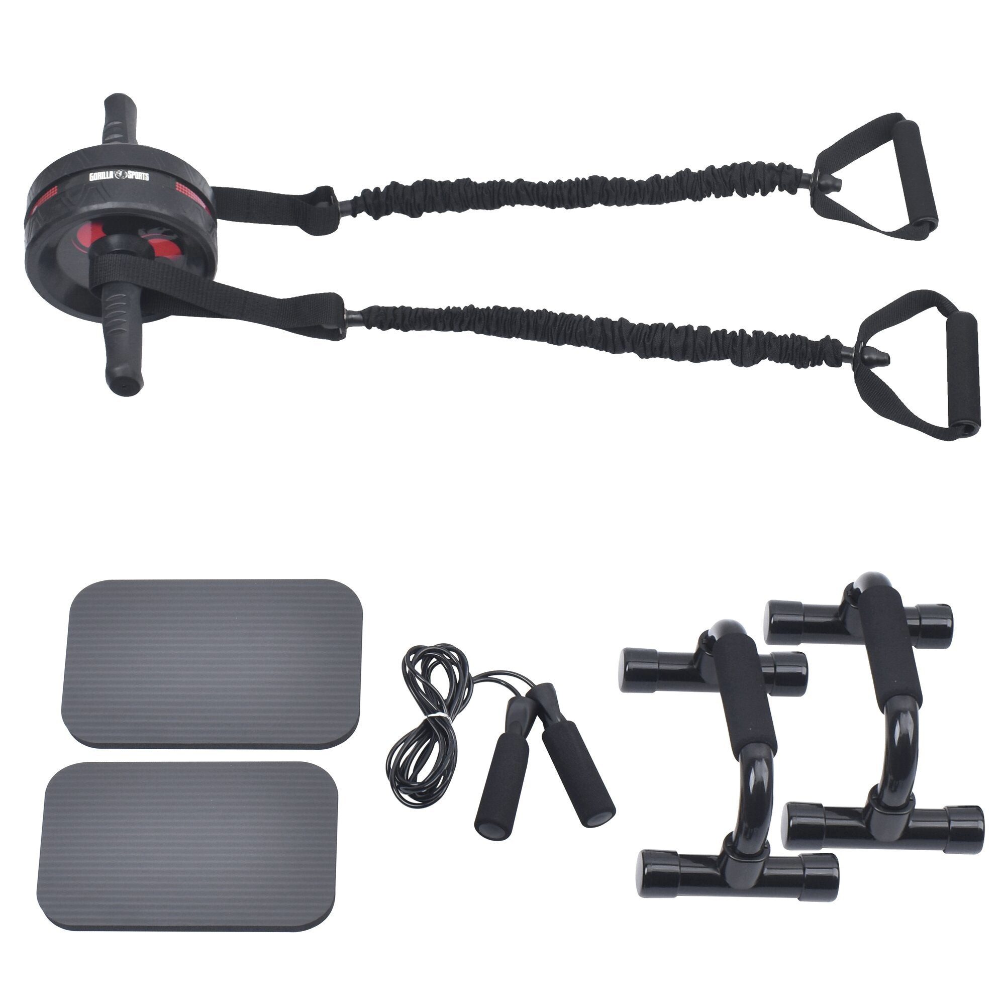 GORILLA SPORTS Bauchmuskelmaschine Ab Roller Set inkl. Kniematten, Springseil und Liegestützgriffe