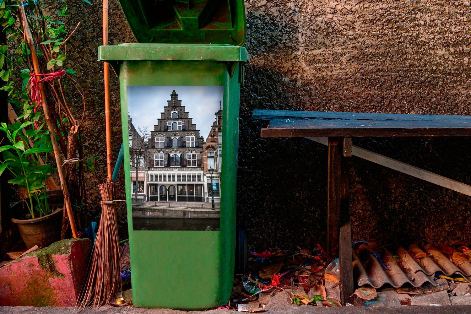 Huizen Mülleimer-aufkleber, (1 Mülltonne, Sticker, Alkmaar Wandsticker MuchoWow - Container, - Abfalbehälter Zentrum St),