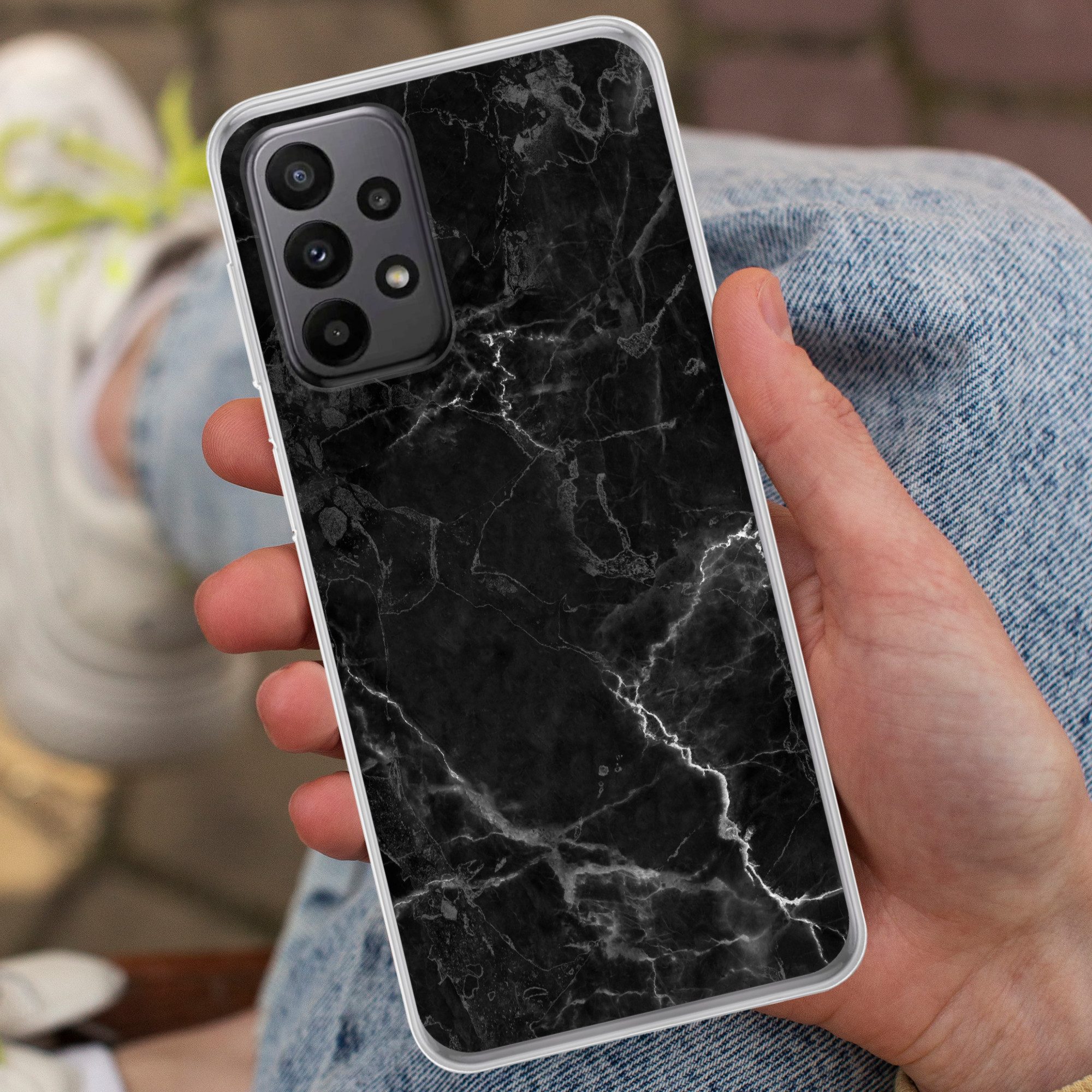 MuchoWow Handyhülle für Samsung Galaxy A23 5G Marmor - Schwarz - Weiß - Textur - Marmoropt, Smartphone-Bumper, Print, Handy Schutzhülle Dünn