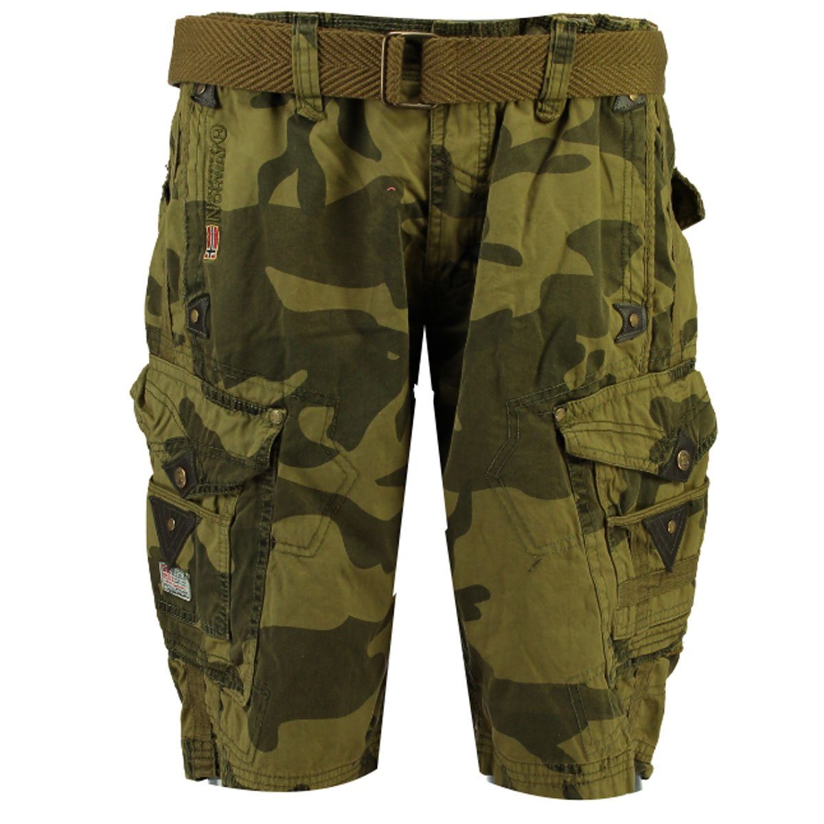 (mit Cargoshorts Herren Geographical Shorts, kurze / unifarben Hose, Camouflage Shorts camouflage Kaki G-PERLE Norway Gürtel) abnehmbarem