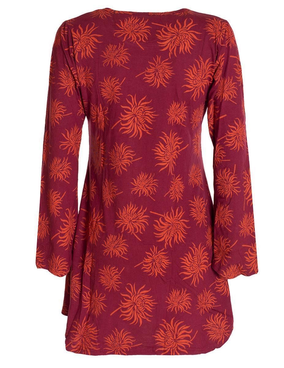 Vishes Tunikakleid Langarm Damen Blumen-Tunika Shirt-Kleid Glockenärmel Baumwolle Hippie, Boho, Goa Style – Bild 2 von 5