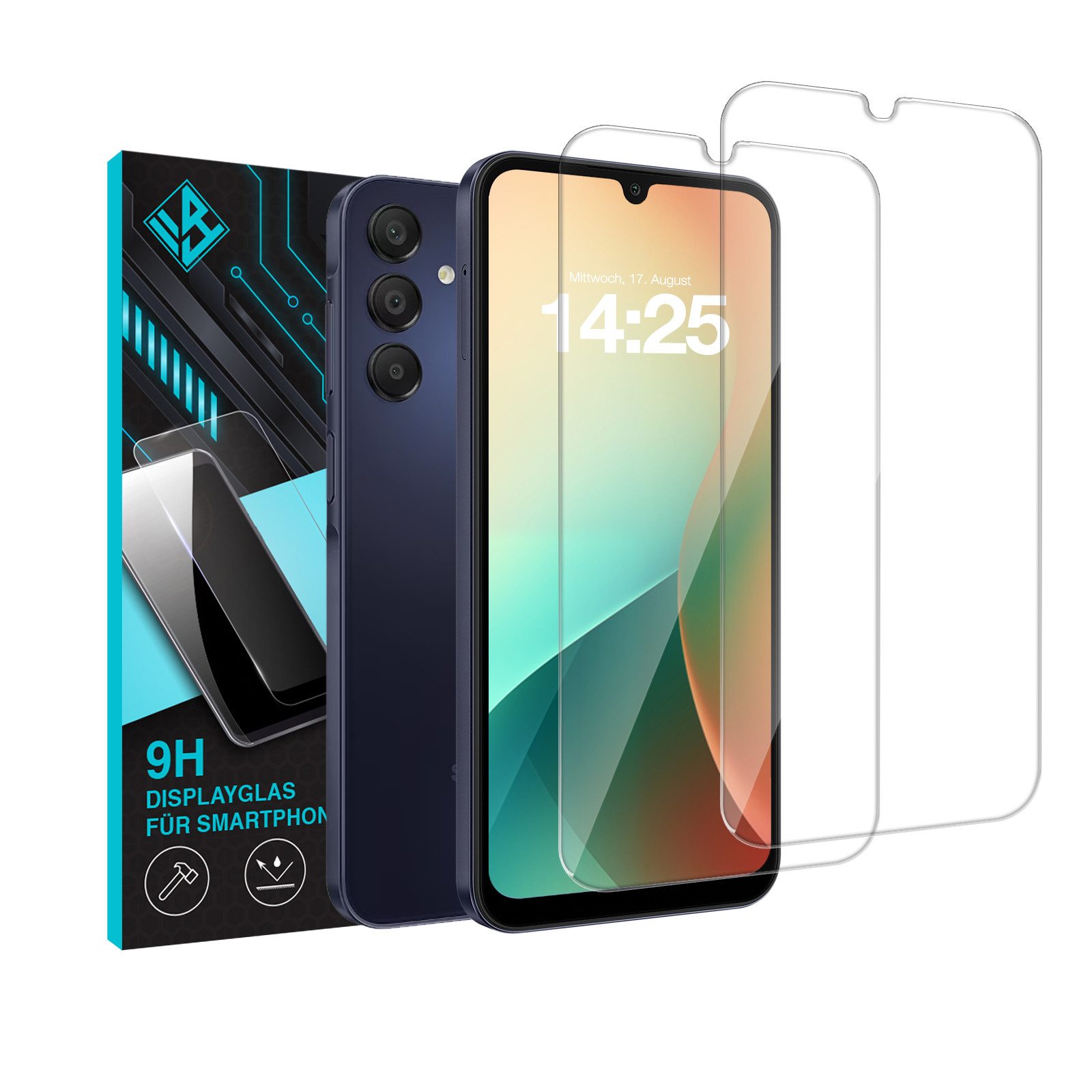 Tec-Expert Displayschutzglas 2X 9H Displayglas für Samsung Galaxy A15 / A15 5G für Samsung Galaxy A15 / A15 5G, Displayschutzfolie, 2 Stück, Displayschutz, Schutzglas, Bildschirmschutz, kratz- & stoßfest