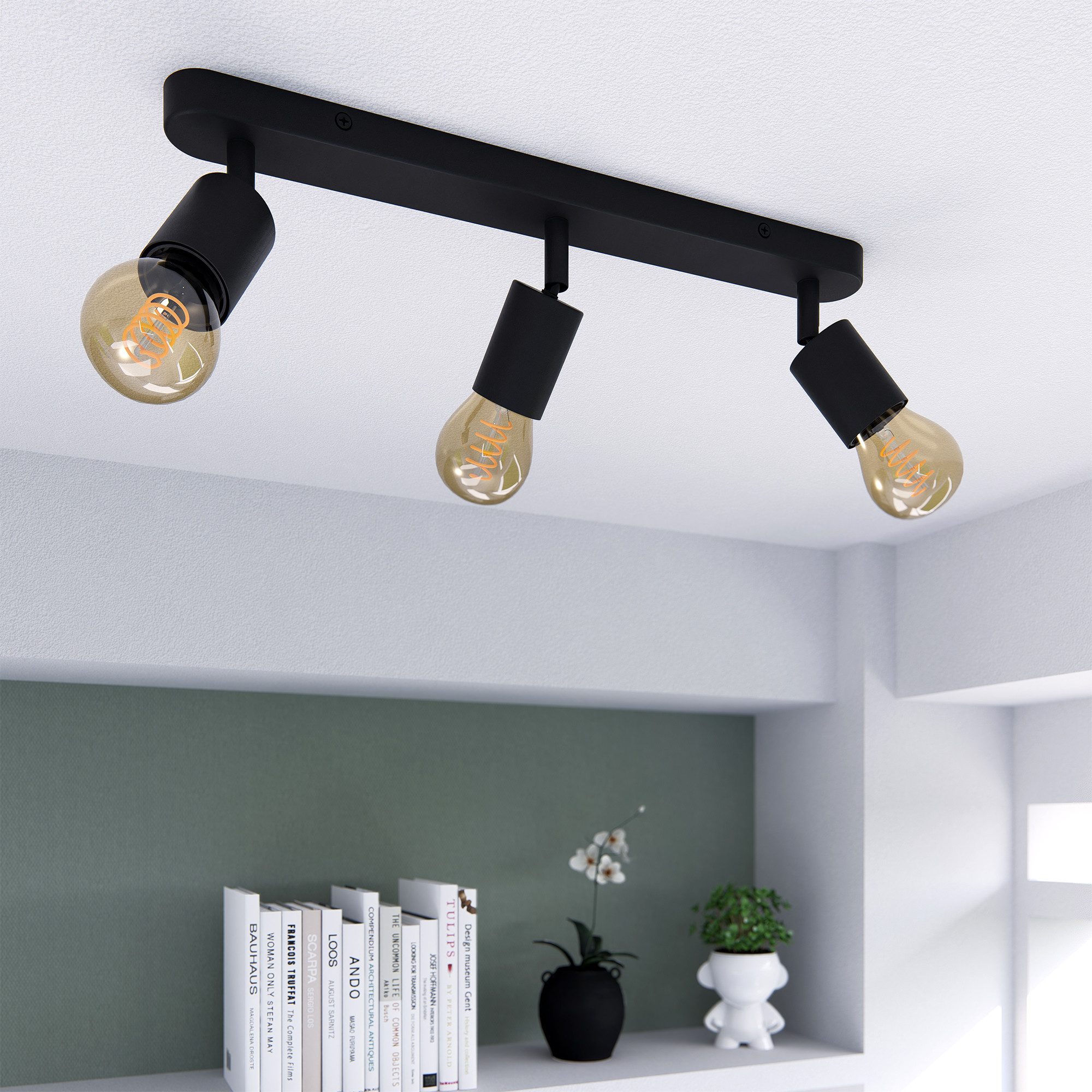 linovum LED Aufbaustrahler AWORA Deckenleuchte 3er schwarz schwenkbar mit Retro LED E27 dimmbar, Extra Warmweiß