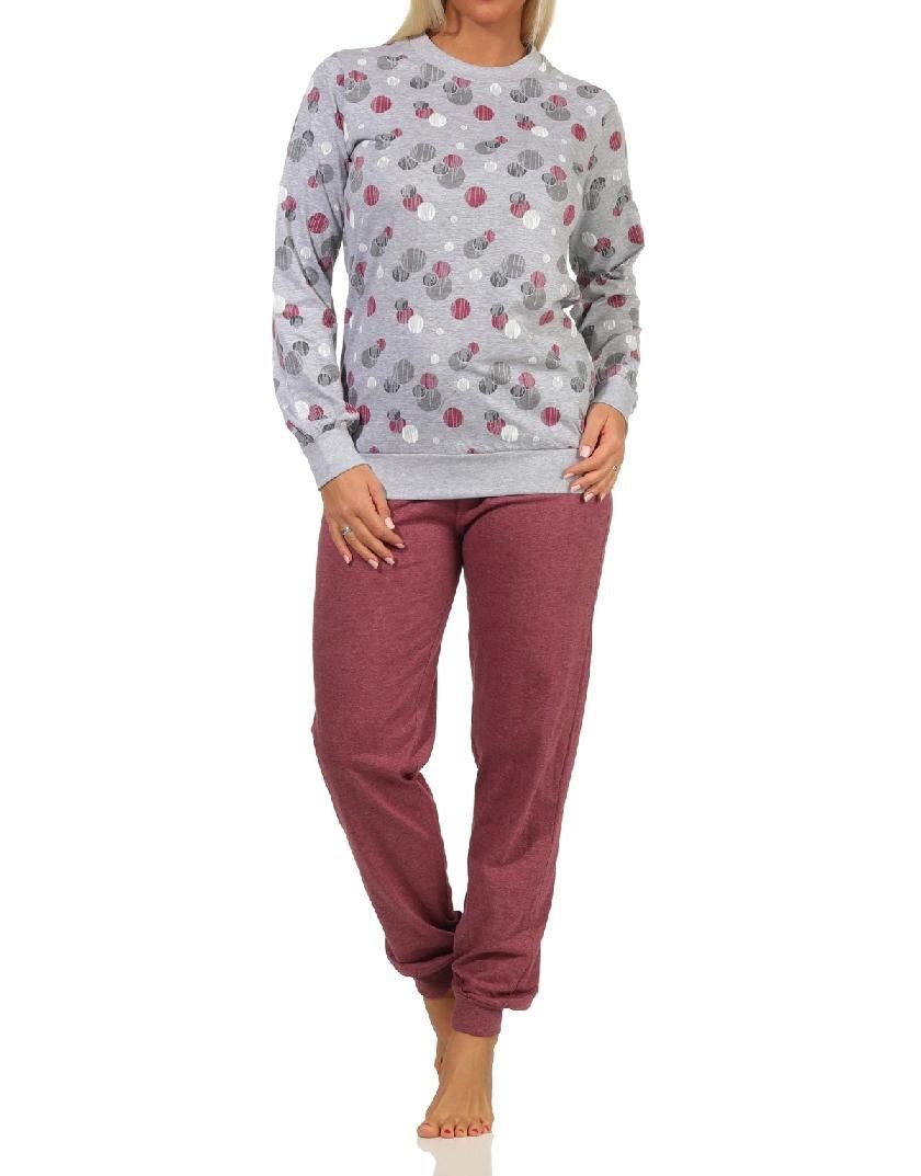 Pyjama Damen Schlafanzug mit Bündchen in Tupfen / Punkte Optik - 212 750
