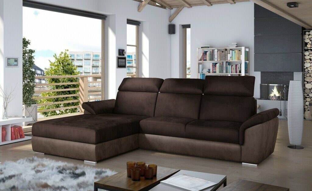 JVmoebel Ecksofa Graues L-Form Sofa Bettfunktion Mit Ecksofa Eckcouch, Designer Made Europe Luxus Braun in