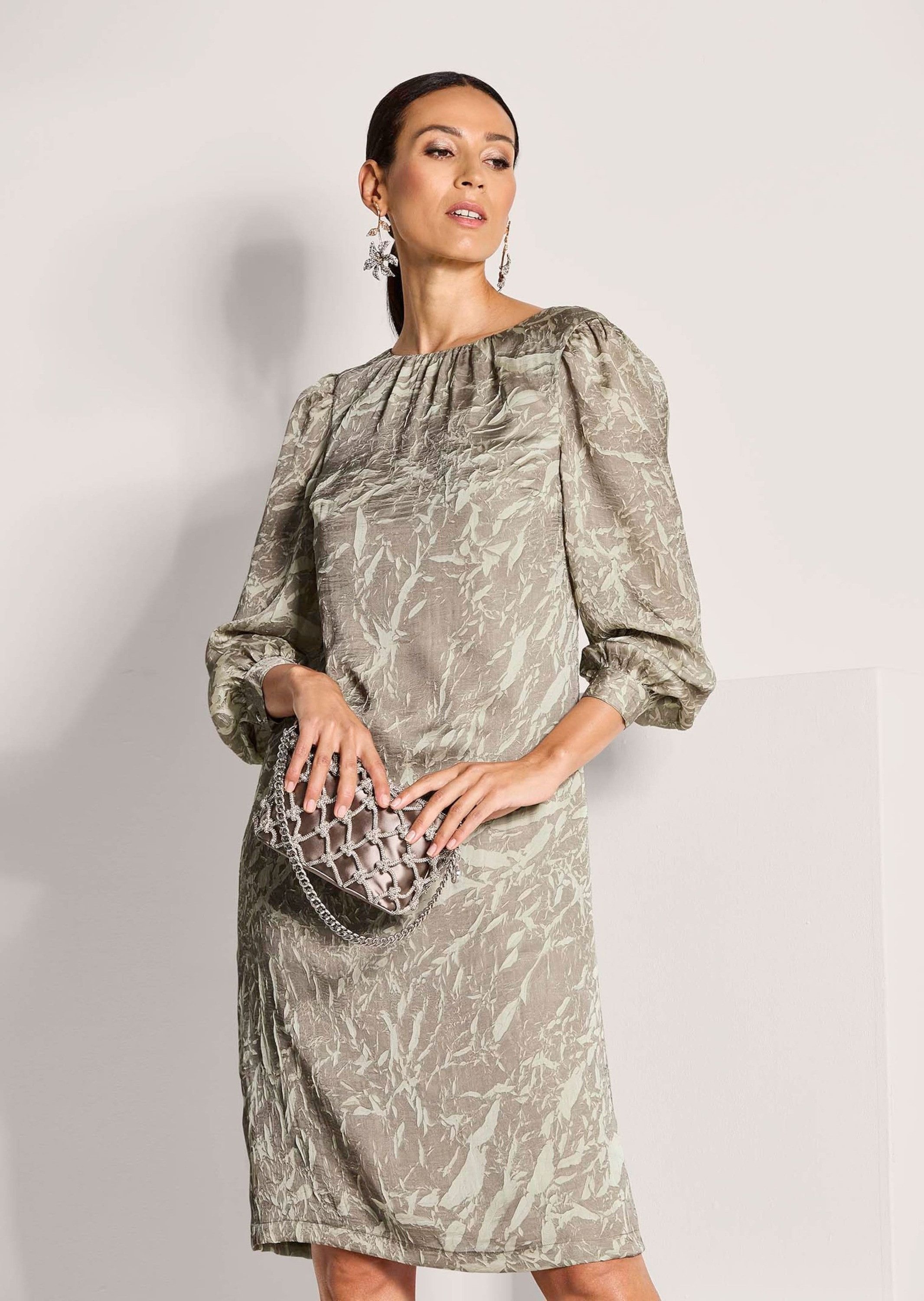 MADELEINE Midikleid Modernes Crash-Kleid mit Two-Tone-Effekt Rundhals, Falten, Reißverschluss, Langarm