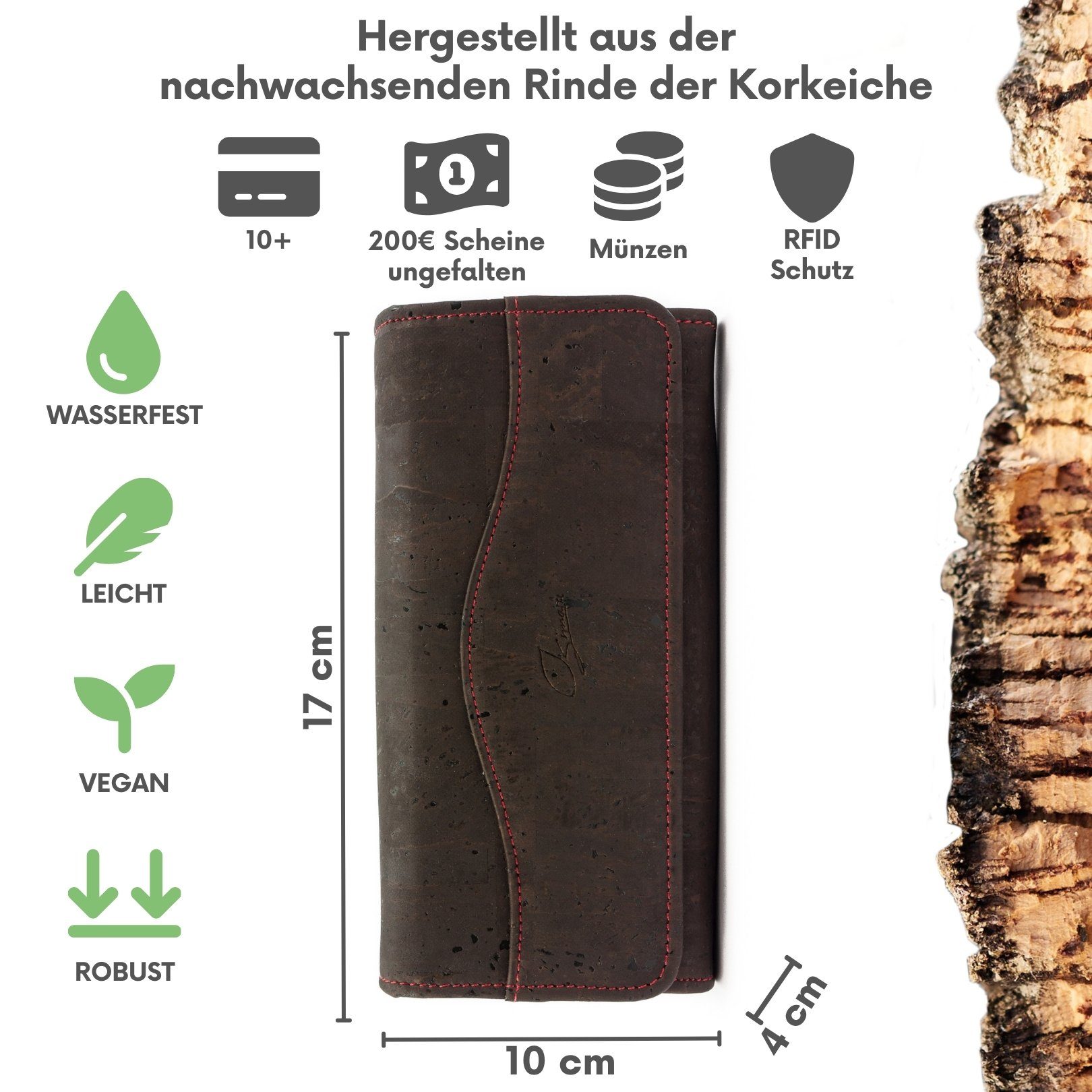 Simaru Geldbörse MAJA, Geldbörse für Damen aus Kork & vegan & RFID-Schutz & wasserabweisend