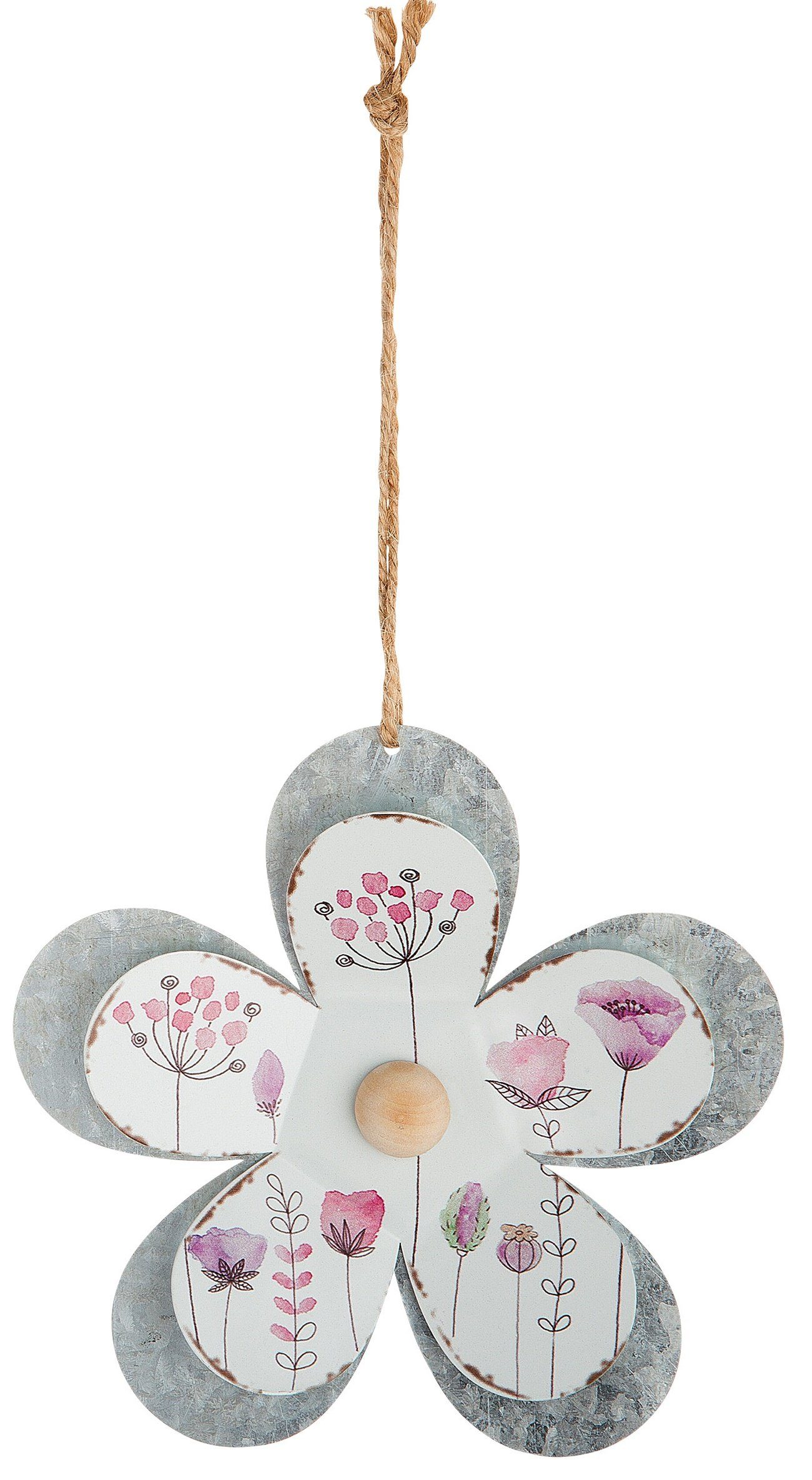 grau 10x15cm Metall-Hänger-Blumen-Blüte Hängedekoration rosa dekojohnson