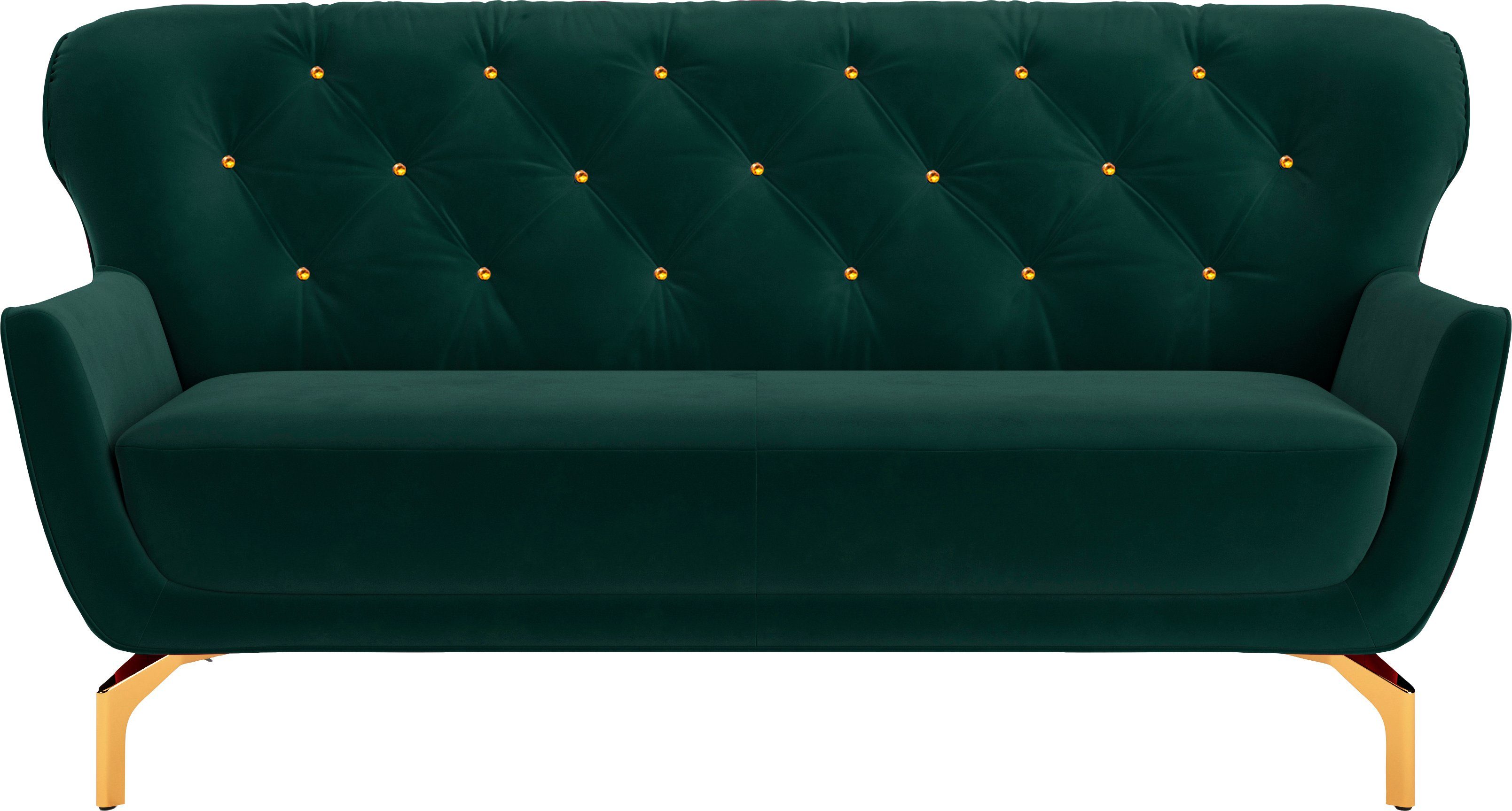 sit&more 3-Sitzer Orient 3 Metallfüße Strass-Stein, 2 Zierkissen goldfarbene inkl. mit V