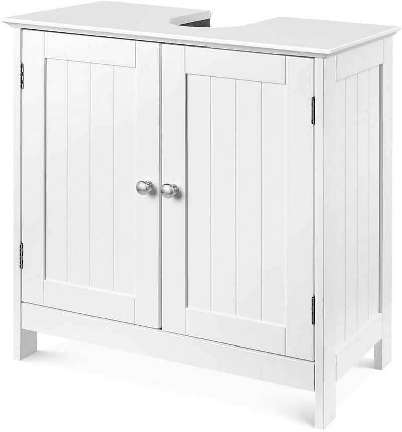 Homfa Waschbeckenunterschrank (Badezimmerschrank, Unterschrank, Badunterschrank) mit verstellbarem Regal, aus Holz, Breite 60 cm, Weiß
