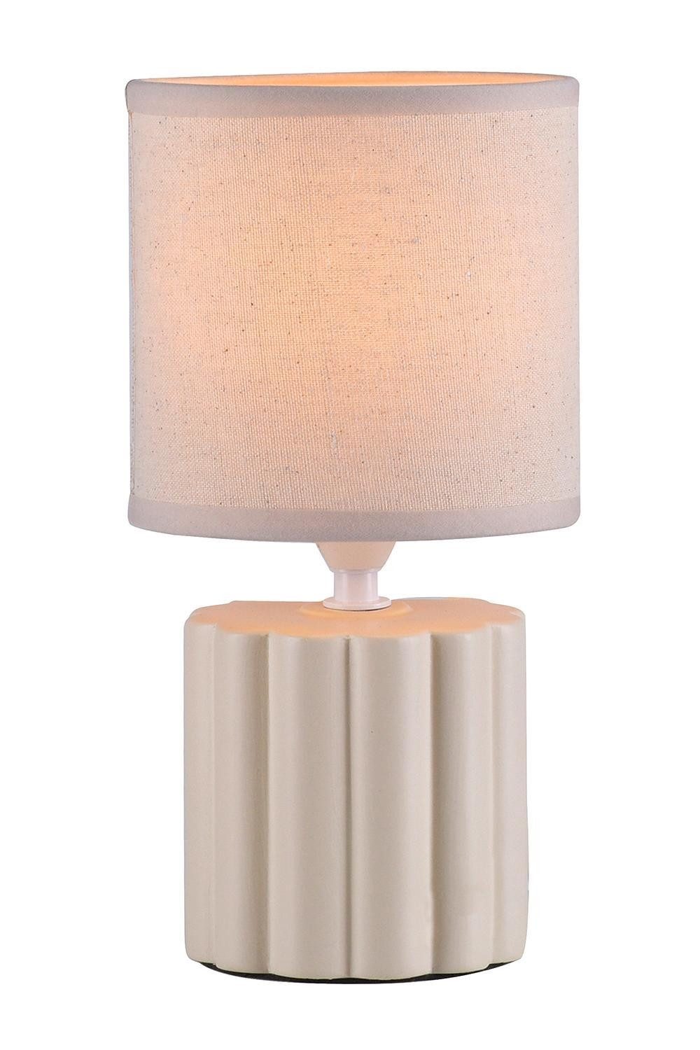JUST LIGHT Tischleuchte LINX, Beige, Weiß, Keramik, Textil, ohne Leuchtmittel, mit Schnurschalter, Ø 13 x H 24 cm
