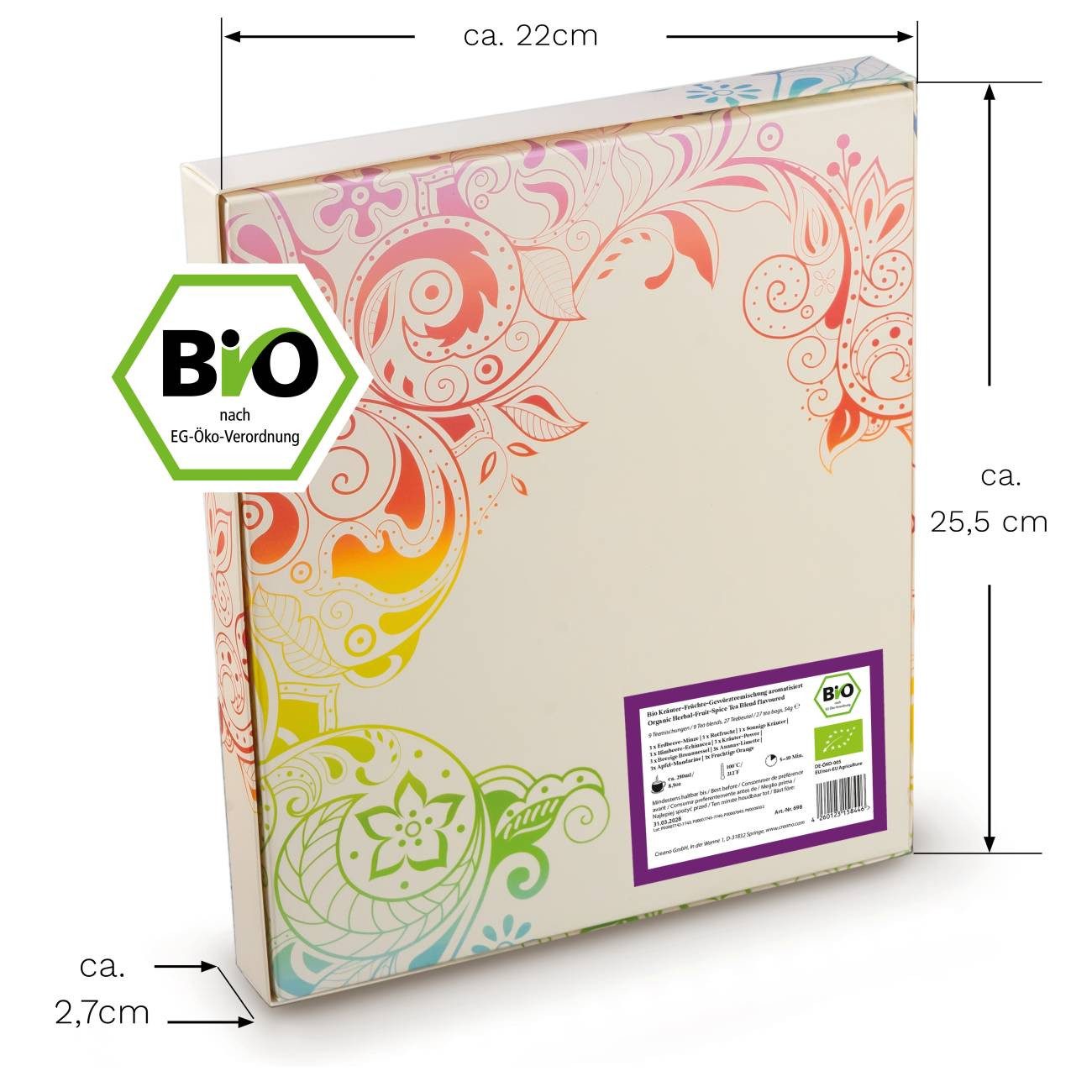 Creano Tee Bio Früchte- Kräutertee 27er Geschenkset „ORGANIC HERBAL TEA“*, 1 x 27 St. (27 Bio-Teebeutel)