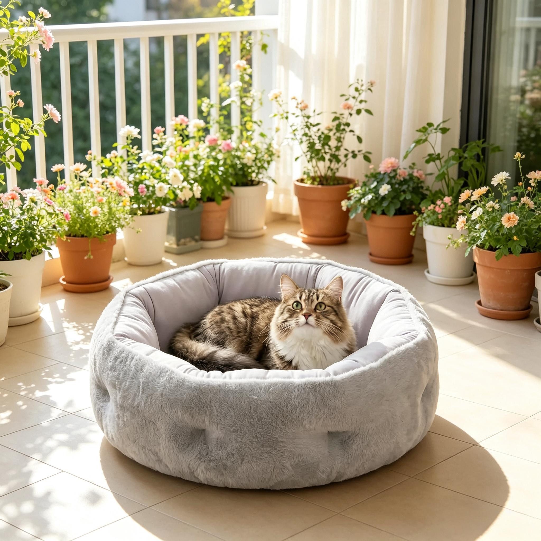 Blossom Katzenliege Katzenbett rund 62 cm mit Wendefunktion für Katzen & kleine Hunde, Tierbett Kuschelbett mit Rand, Haustierbett gemütlicher Schlafplatz