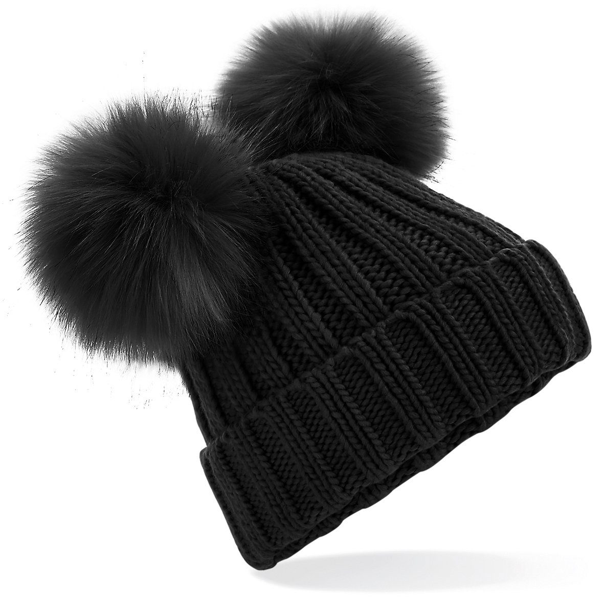 Beechfield® Bommelmütze Strickmütze / Wintermütze mit Doppel-Bommel für Kinder verschiedene Größen