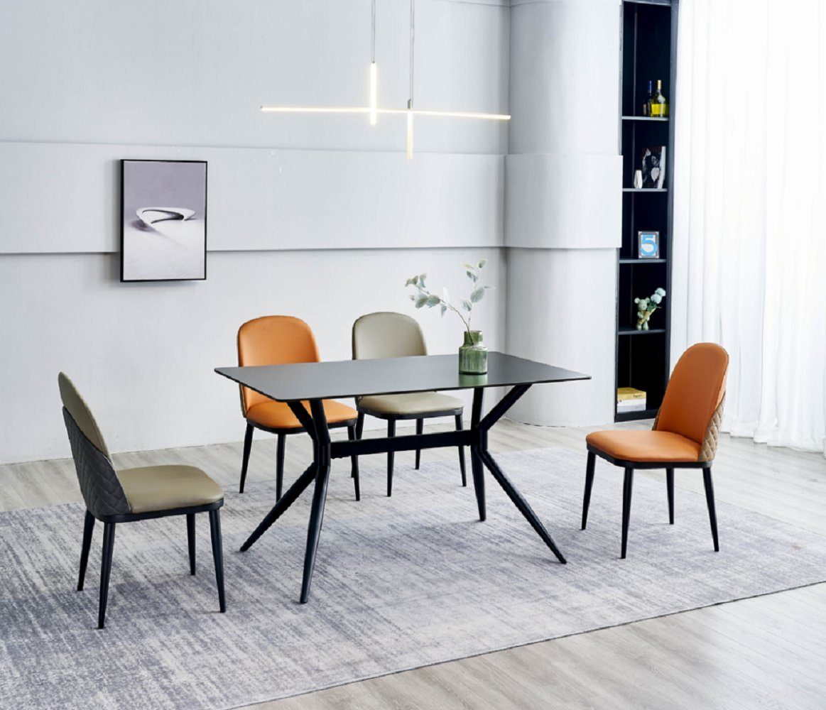 JVmoebel Esszimmer-Set Esszimmergruppe Designer Grauer Esstisch Orange Stühle 6x Einsitzer, (7-St., 1x Esstisch + 6x Stühle), Made in Europa