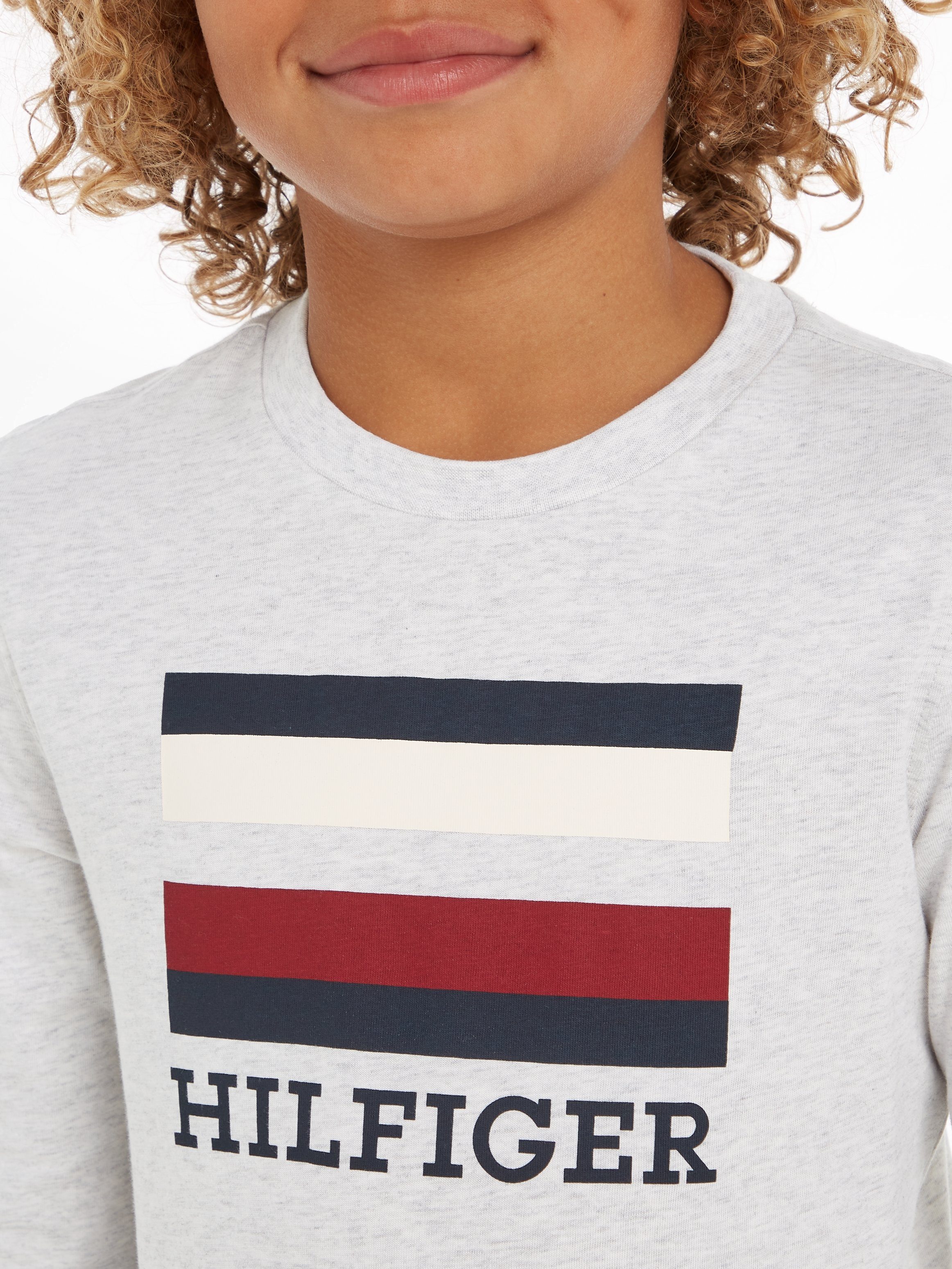 Tommy Hilfiger Langarmshirt TH LOGO TEE New_Light_Grey_Heather großem Hilfiger L/S Print mit Front