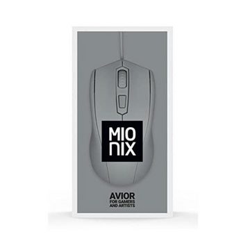 MIONIX Gaming + Artists Maus Avior Shark Fin Grau Optisch Mäuse (für Rechts- und Linkshänder RGB LED-Mausrad 5000 DPI optischer Sensor)