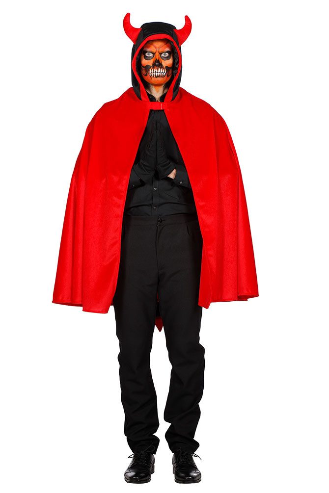 Karneval-Klamotten Teufel-Kostüm Roter Teufelsumhang für Erwachsene mit Kapuze, Cape Umhang Herrenkostüm Damenkostüm Halloween Karneval