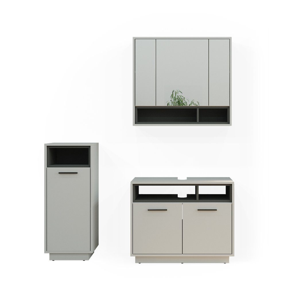 Vicco Badmöbel-Set Beatrice, Grau/Anthrazit, 3 Teile, günstig online kaufen