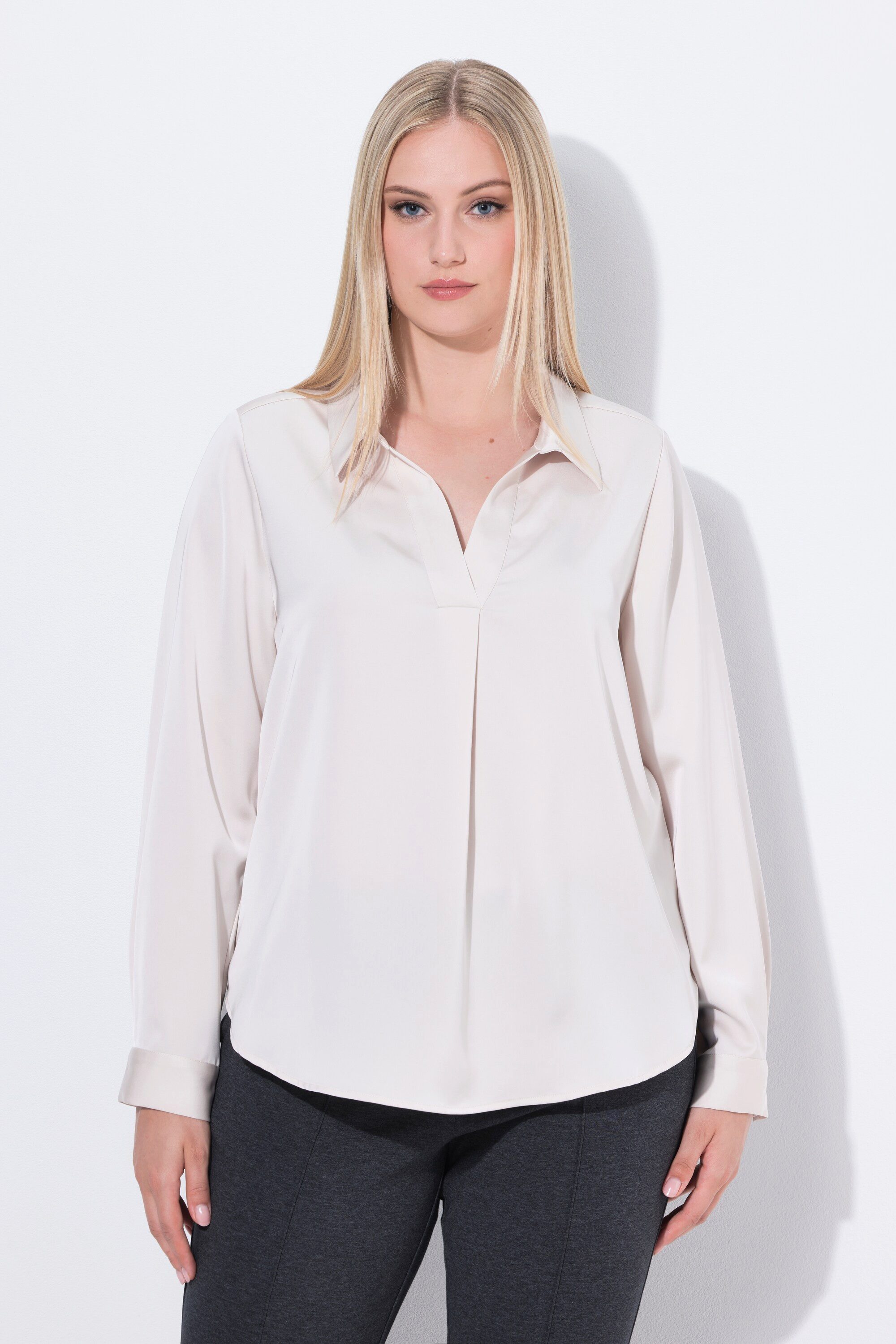 Ulla Popken Satinbluse Satinbluse Zierfalte A-Linie günstig online kaufen