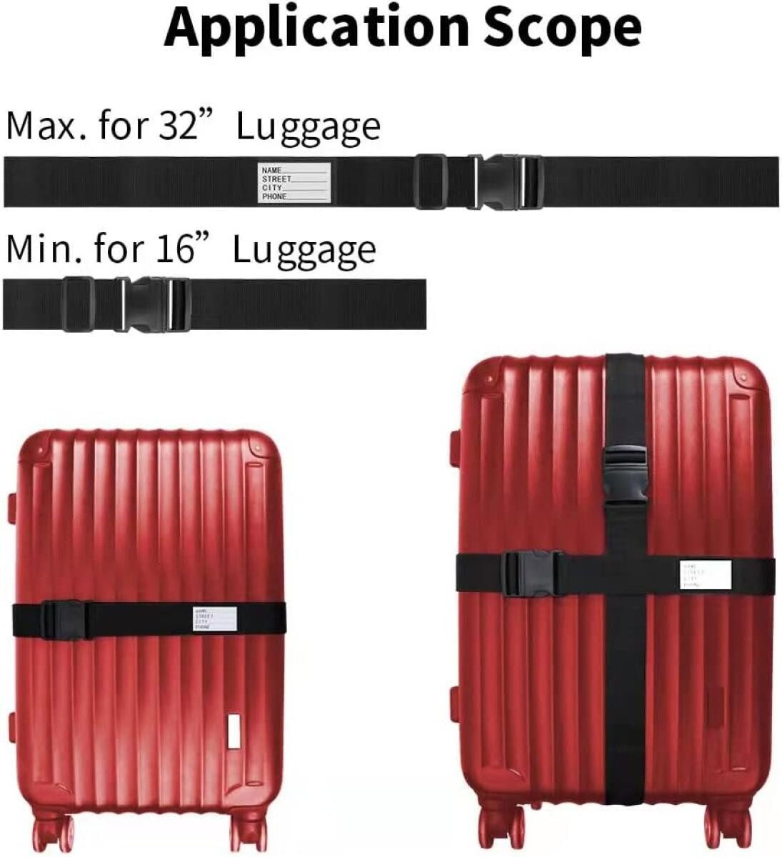 FELIXLEO Gepäckgurt Schwarz Verstellbare Koffer Gepäckgurte Set, (4-tlg)