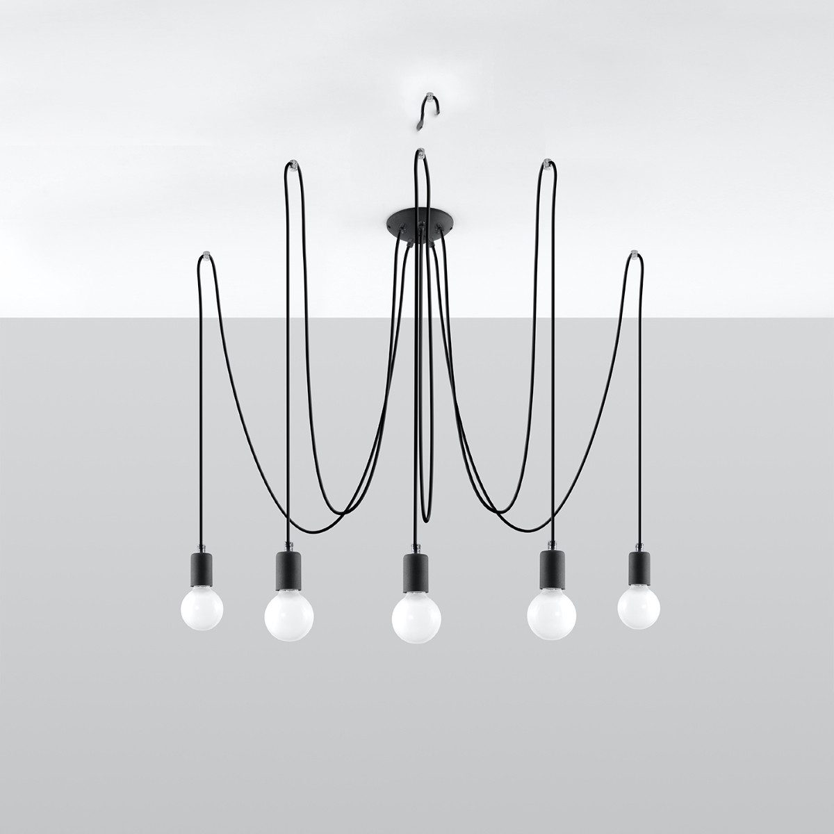 SOLLUX lighting Kronleuchter Kronleuchter Edison 5 Schwarz, Nicht enthalten