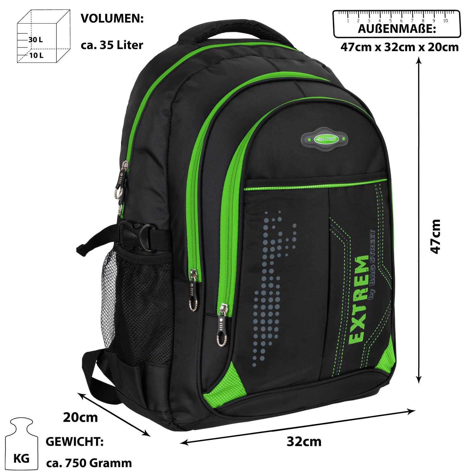 Rucksack BAG Reise Damen Arbei, Sport Grün Herren Schulrucksack Rucksack STREET Freizeitrucksack, Freizeit Wandern Sportrucksack, Businessrucksack