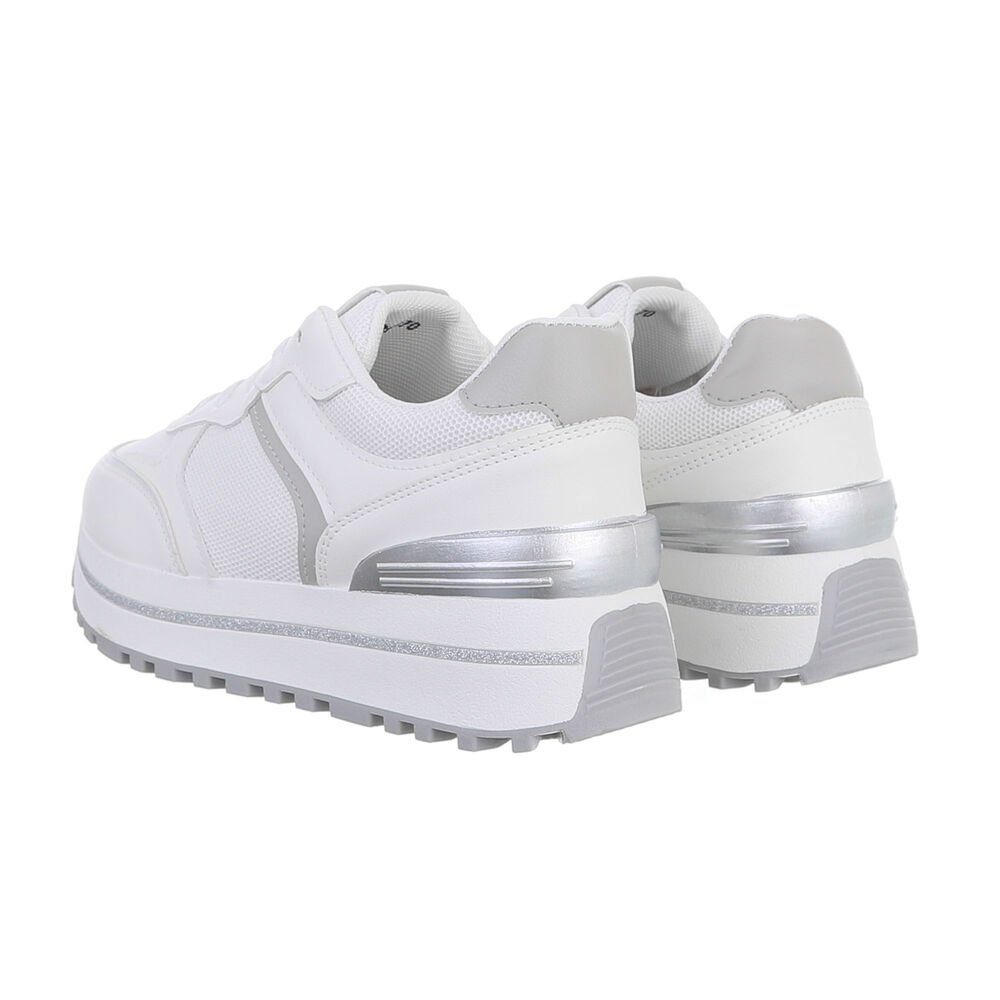 Flach Sneaker Sneakers Damen Low-Top Weiß in Ital-Design Freizeit Low