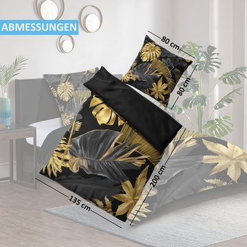 Bettwäsche Golden Leaves 135x200 cm, Bettbezug und Kissenbezug, Sanilo, Baumwolle, 4 teilig, mit Reißverschluss