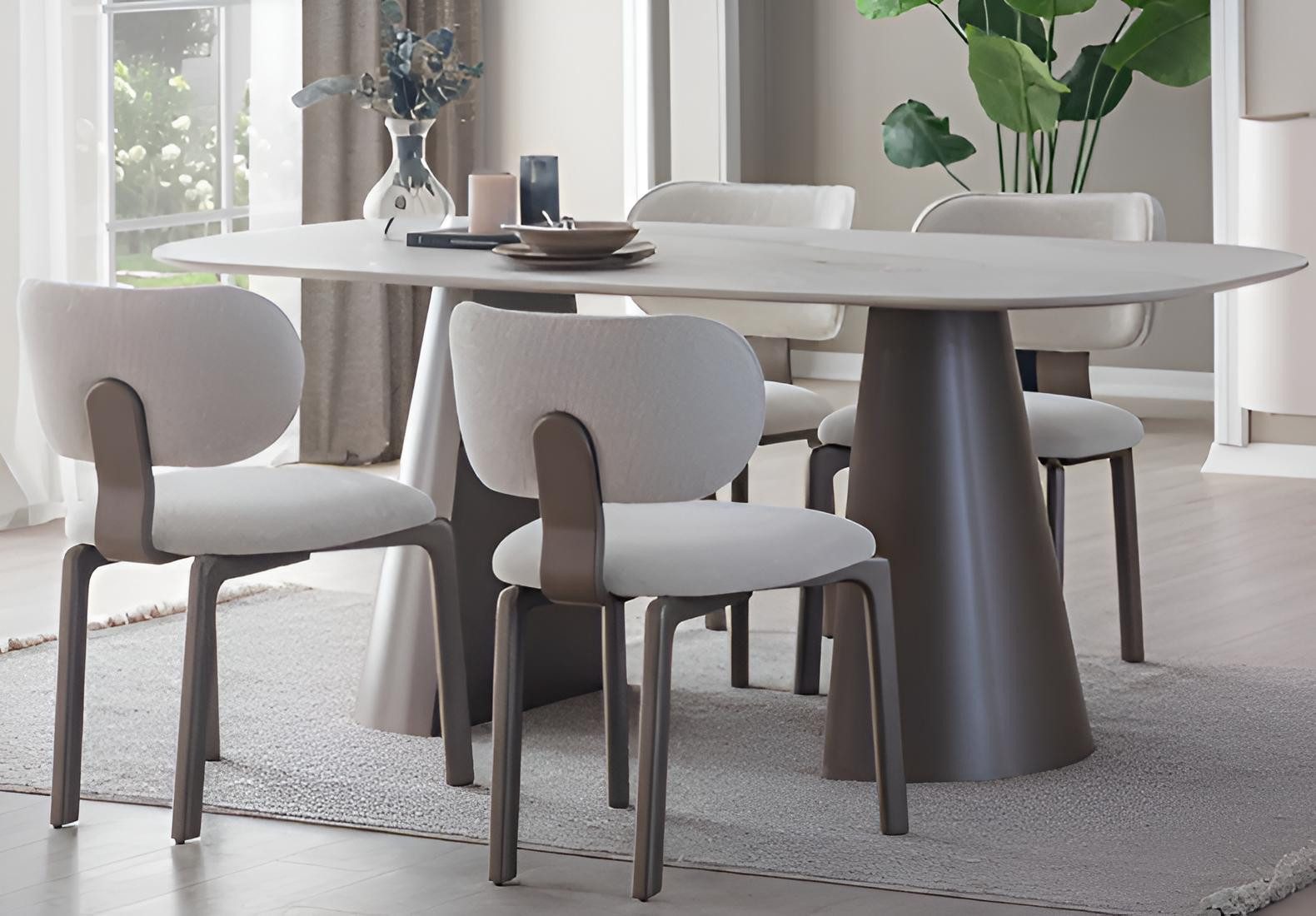 Essgruppe JVMoebel Esszimmer-Set in Weiß mit Holz-Esstisch und Stühlen
