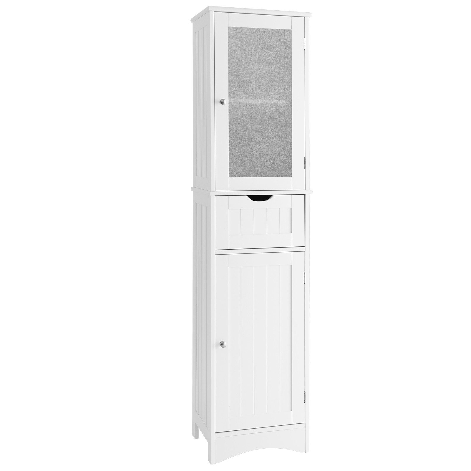 COSTWAY Hochschrank ad,mit Schublade, 4 Fächern & Glastür,schmal,Holz,170cm