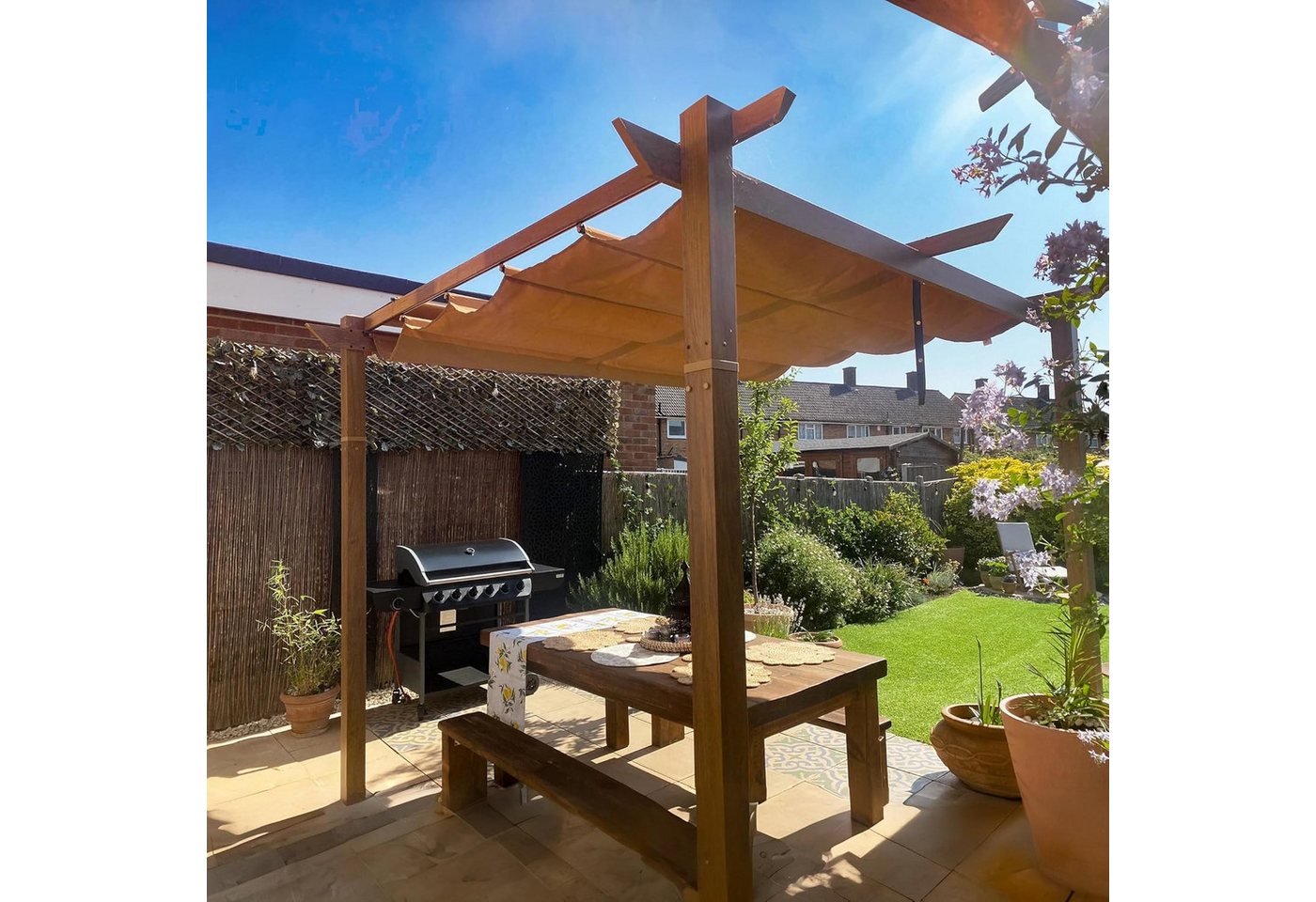 Thumbnail - PURPLE LEAF Pergola 3x3m Aluminium Terassenüberdachung Garten Pavillon, BxTxH: 300,00x300x245,00 cm, mit schiebedach, UV...