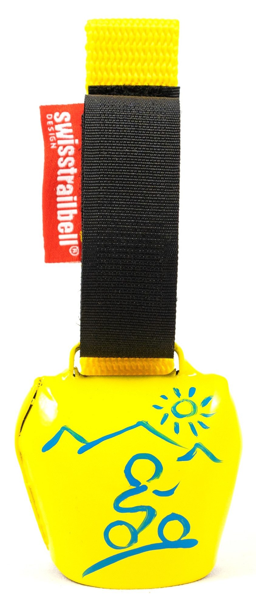 swisstrailbell Fahrradklingel Gelb mit blauem MTB, gelbes Band, Trailbell, Bear Bell