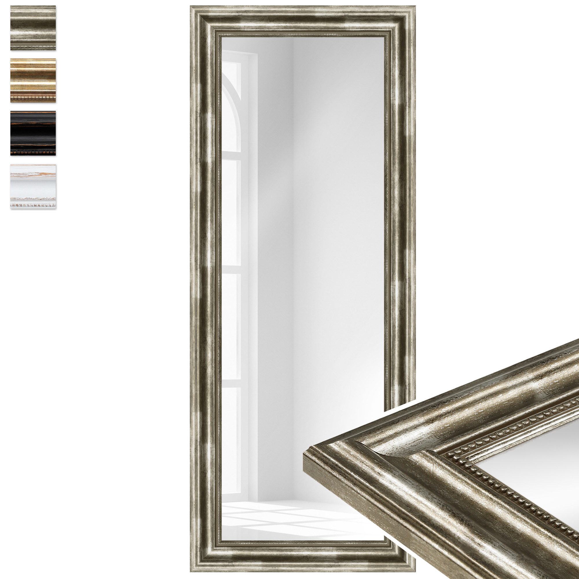 WANDStyle Wandspiegel H550, Vintage Spiegel Silber 40x100 cm, großer Wandspiegel Silber 40x100