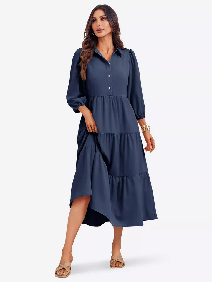 Imily Bela Blusenkleid Damen 3/4-Ärmel Hemdkleid (Packung, 1-tlg., 1per-Pack) mit Knöpfen