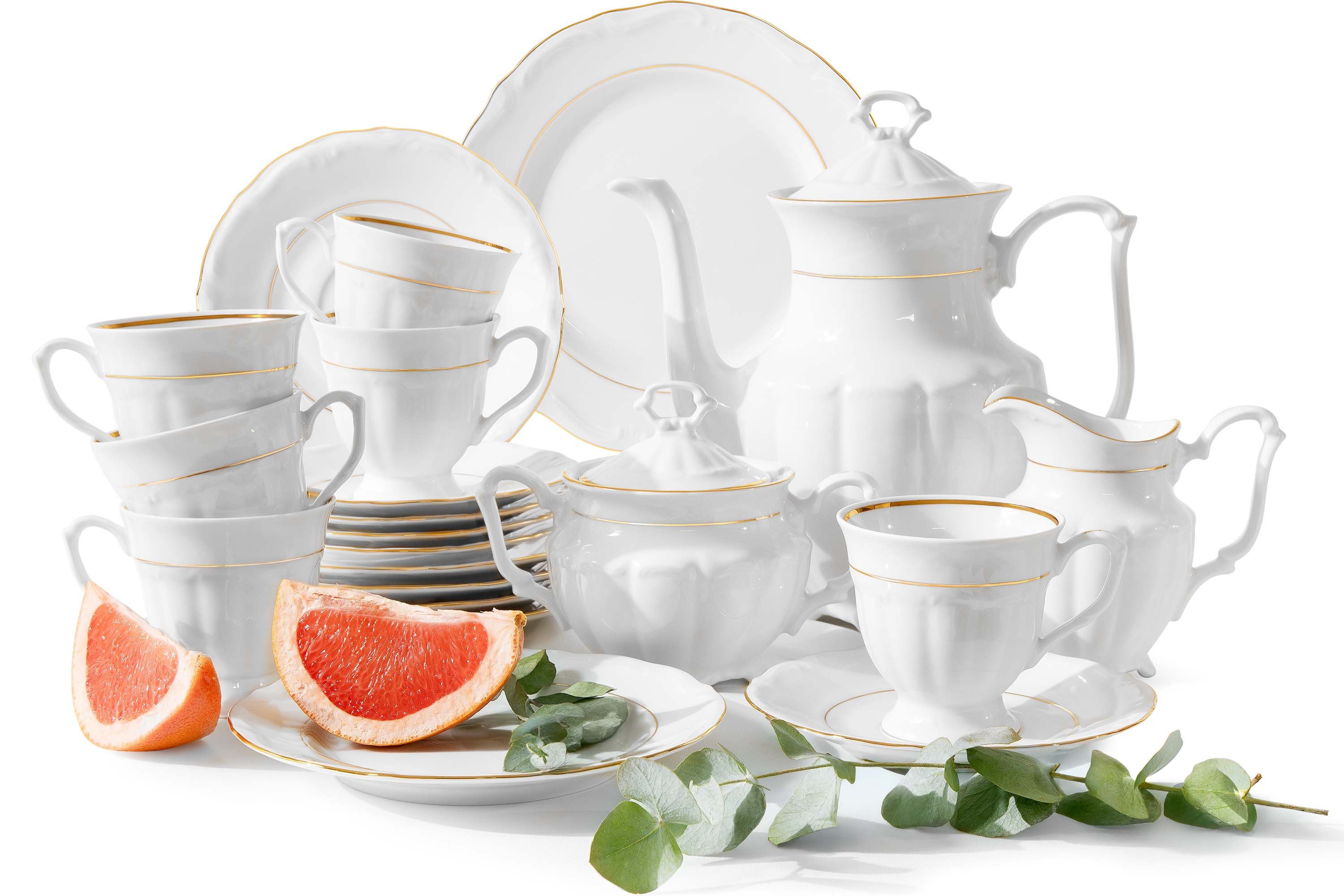KONSIMO® Kaffeeservice CHODZIEZ MARIA TERESA Teeservice, Kaffeeservice (21-tlg), 6 Personen, Porzellan, Handdekoration in echtem Gold, mit eleganten Verzierungen