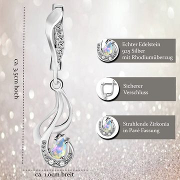 Limana Paar Ohrhänger echter äthiopischer Opal Edelstein Silber 925 hängende Ohrringe (inkl. Herz Geschenkdose und Tasche), Geschenkidee für Frauen Damen