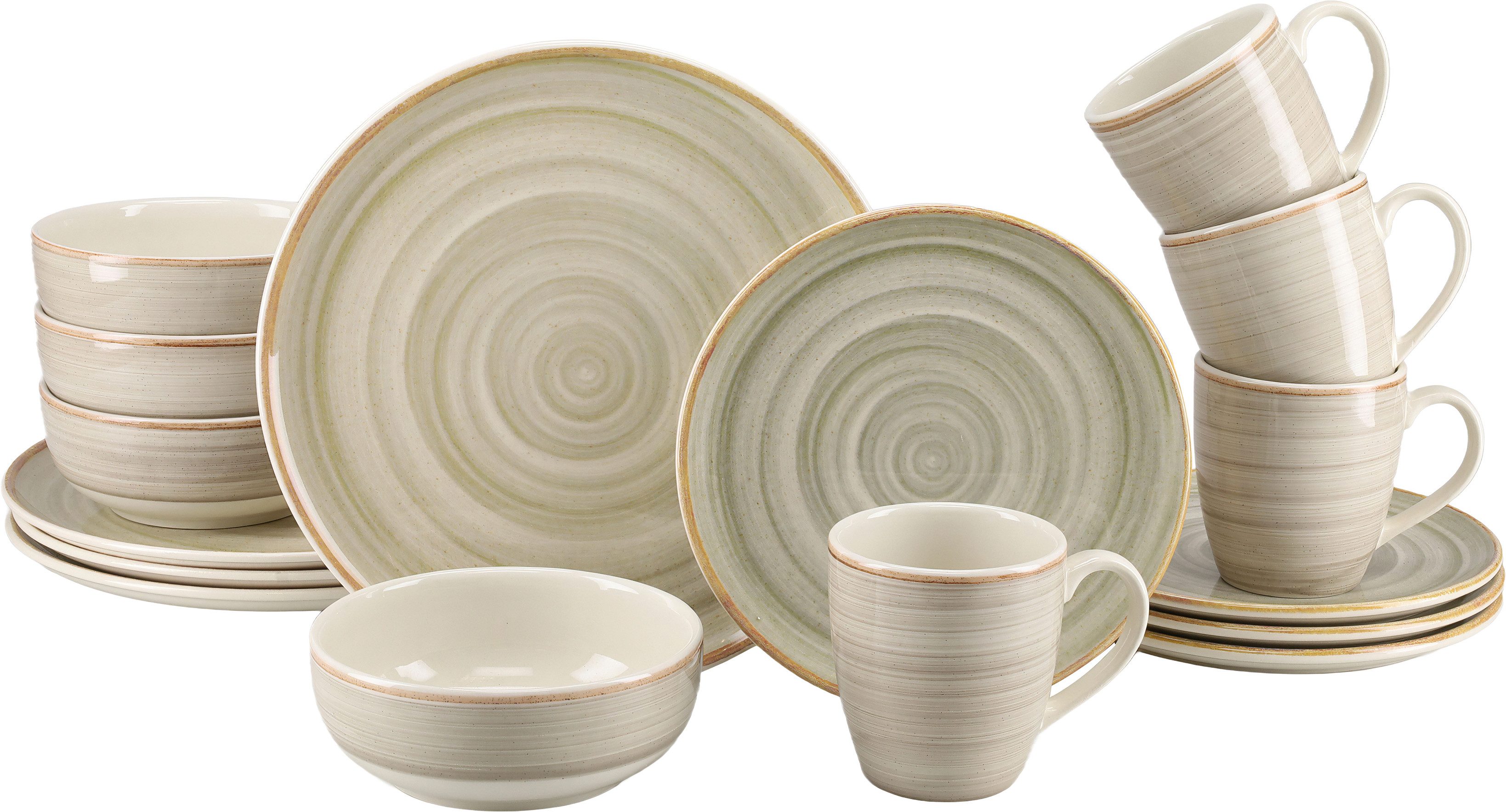 CreaTable Kombiservice Caoba, Geschirr-Set, 16-tlg. (16-tlg), 4 Personen, Steingut, Robustes Steingut, skandinavische Schlichtheit