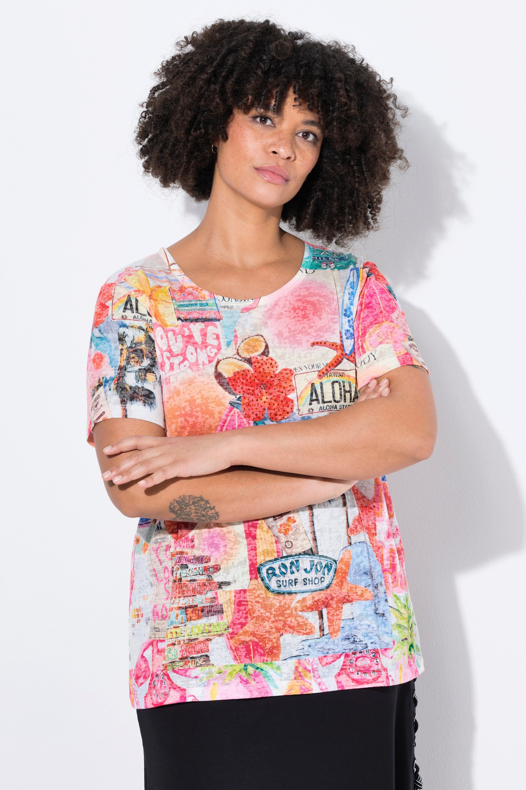 T-Shirt T-Shirt bequeme Passform Beach Glitzersteinchen