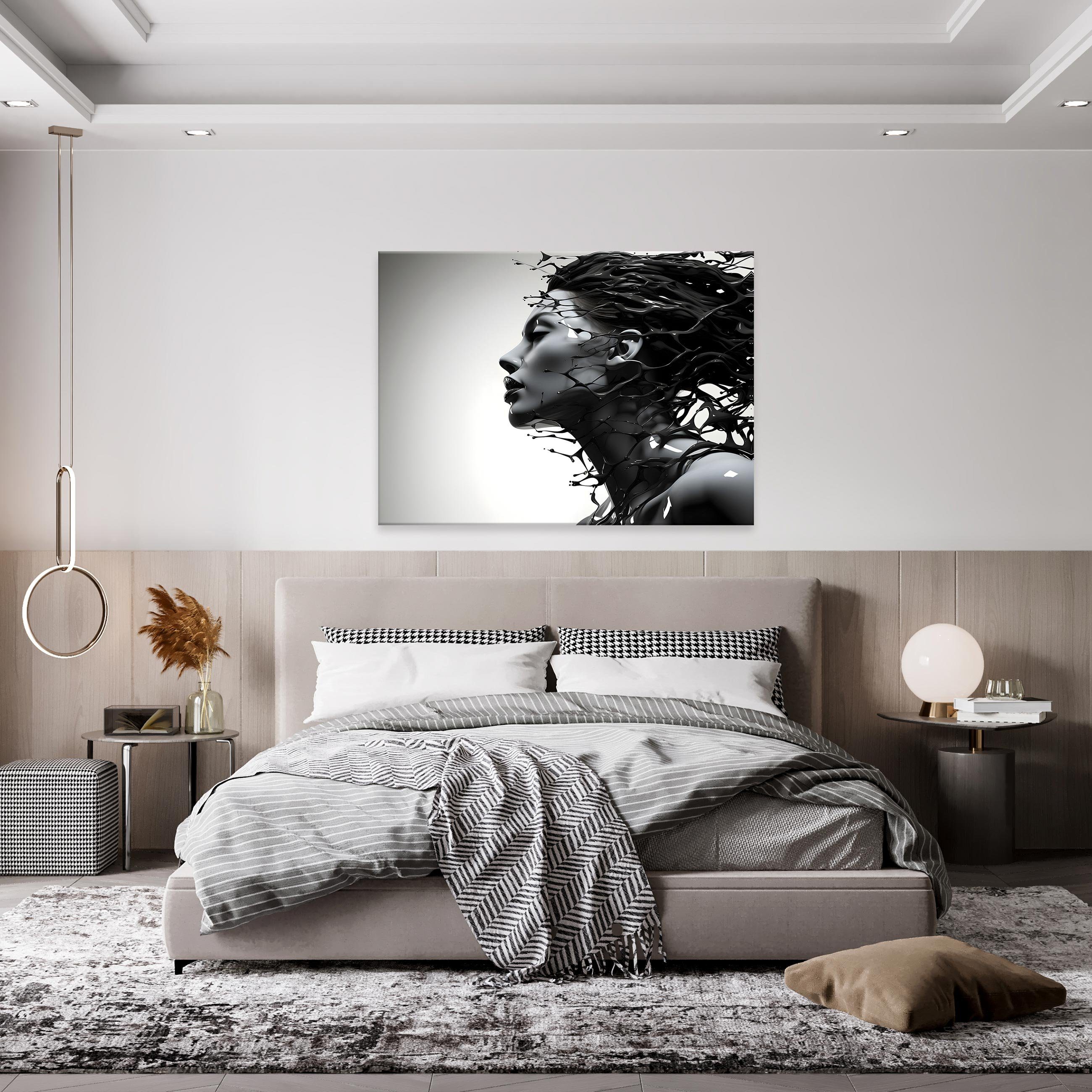 Wallarena Leinwandbild Frau Aufhängefertig Leinwand Bilder St), (Einteilig, Abstrakt Kunst Modern, Bild 1 XXL Leinwandbilder Groß Schwarz Abstraktion Leinwandbild Wandbild