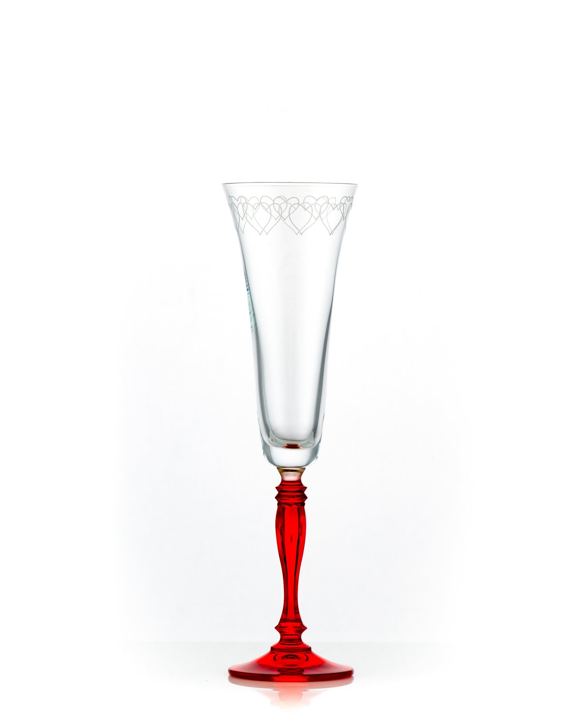 Crystalex Sektglas Love Victoria (Herze oben, roter Fuß) 180 ml 2er Set, Kristallglas, Kristallglas, Gravur