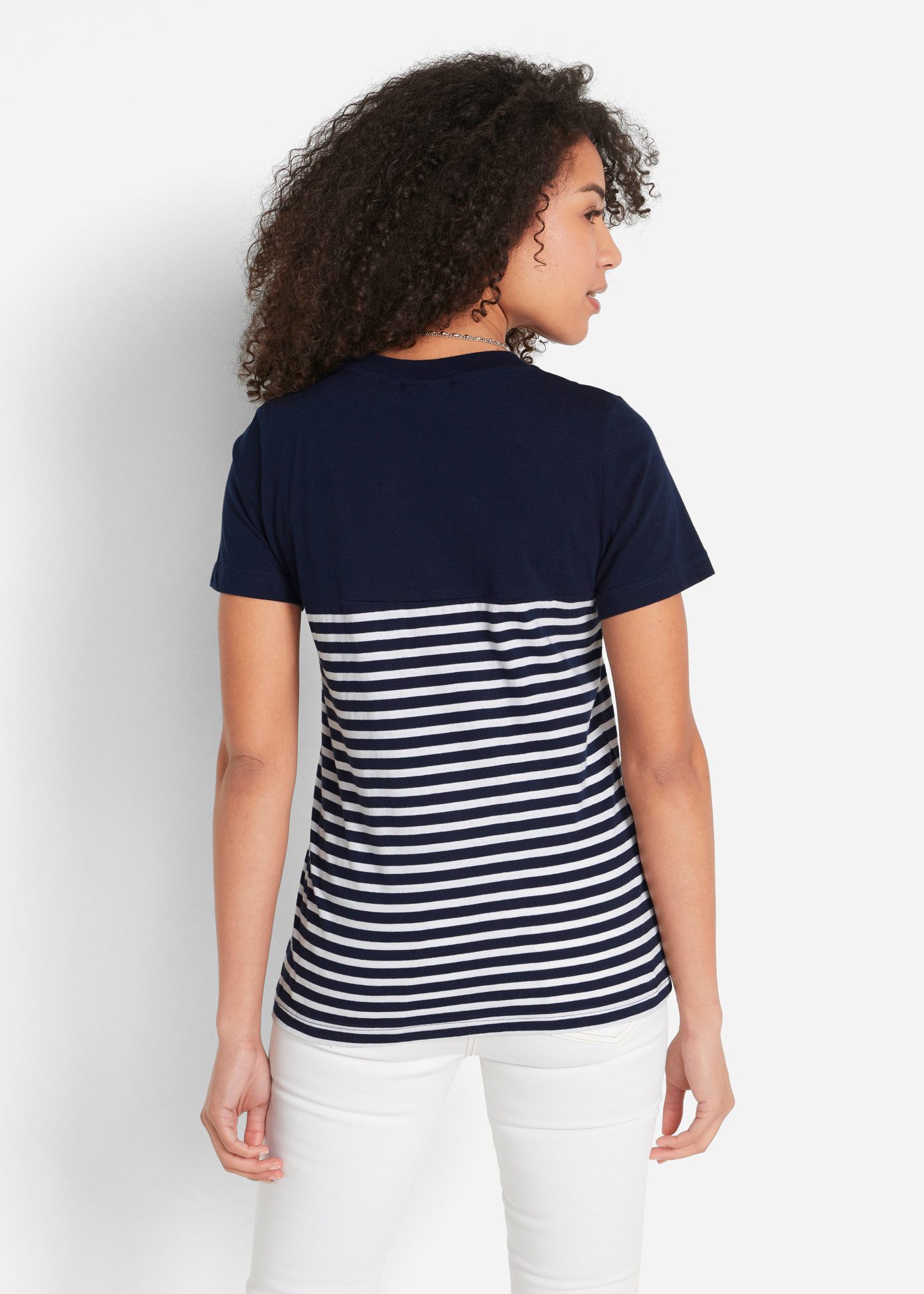 bonprix T-Shirt mit Streifen Muster und Rundhalsausschnitt günstig online kaufen