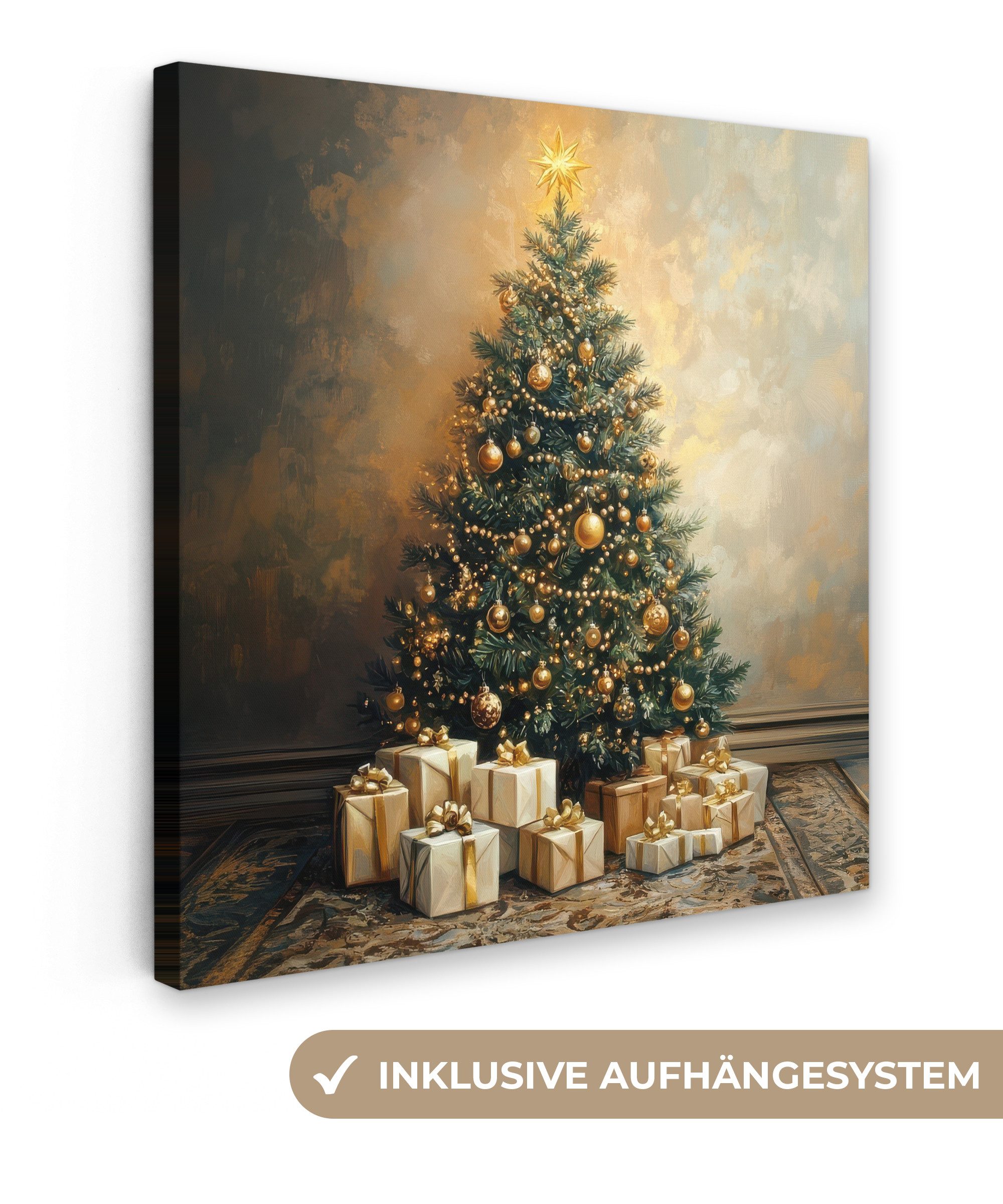 OneMillionCanvasses® Leinwandbild Weihnachtsbaum - Geschenke - Gold, Fotodr günstig online kaufen